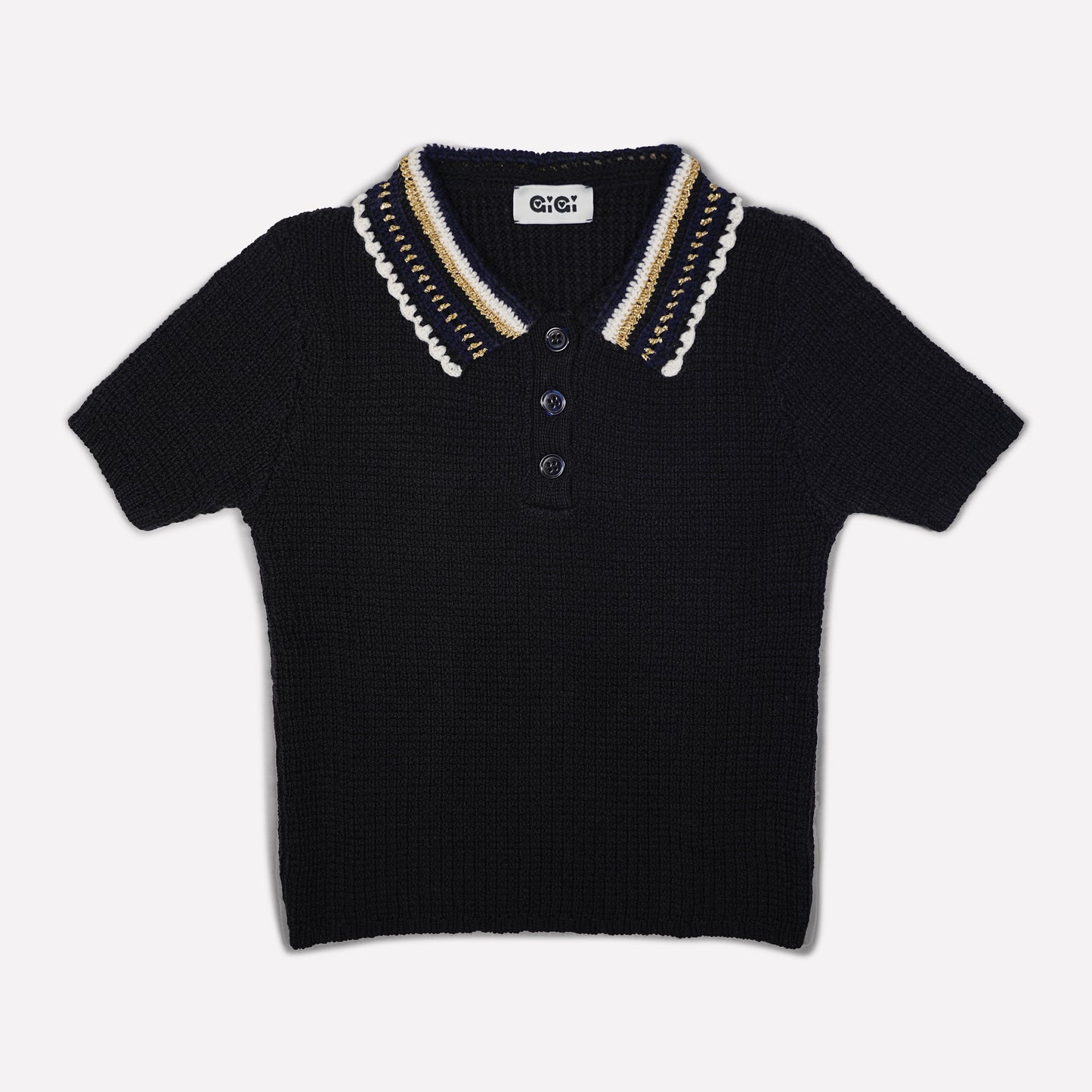 Crochet Polo Top in Black