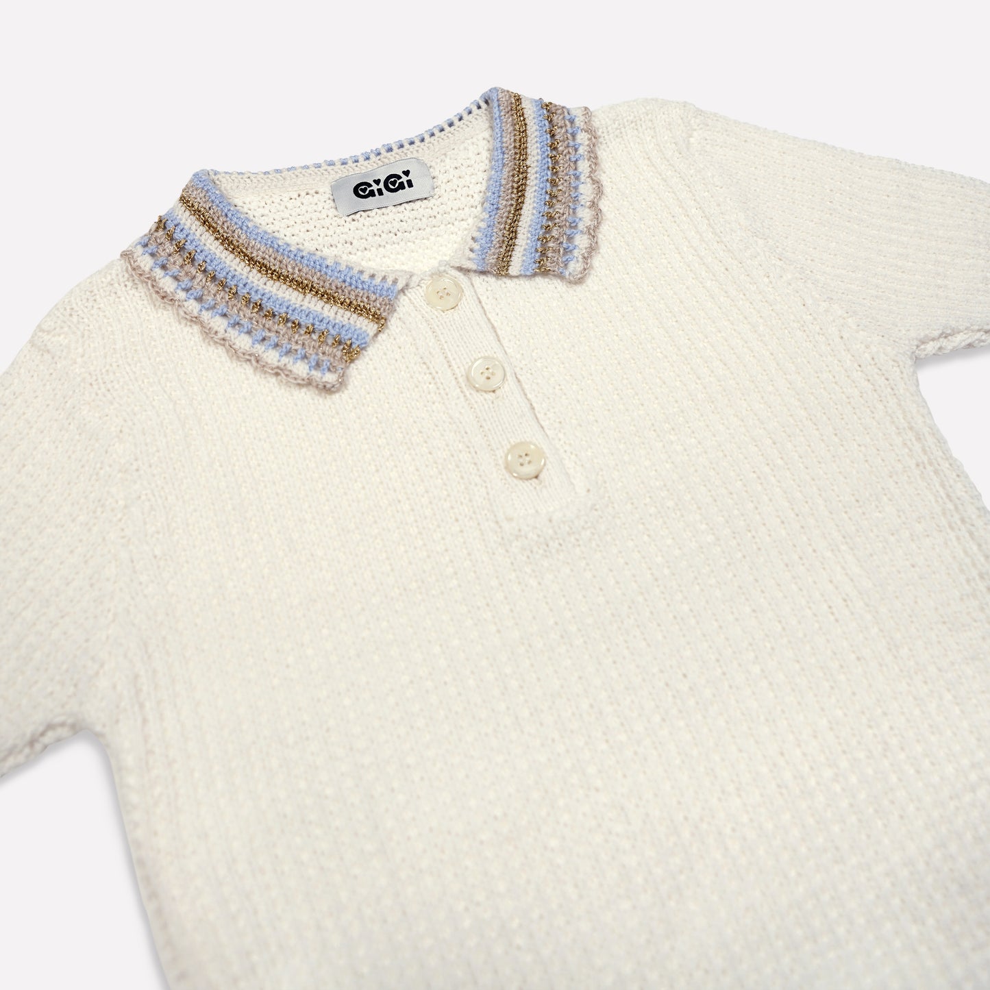 Crochet Polo Top in Ivory