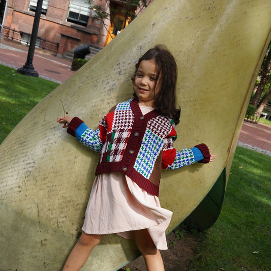 Patchwork Cardigan Mini in Burgundy Multi