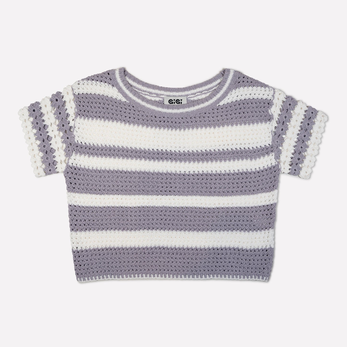 Flower Cotton T-shirt in Lavender & White