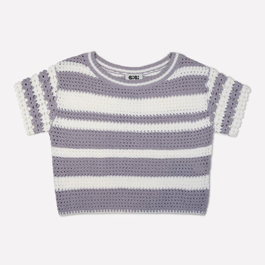 Flower Cotton T-shirt in Lavender & White