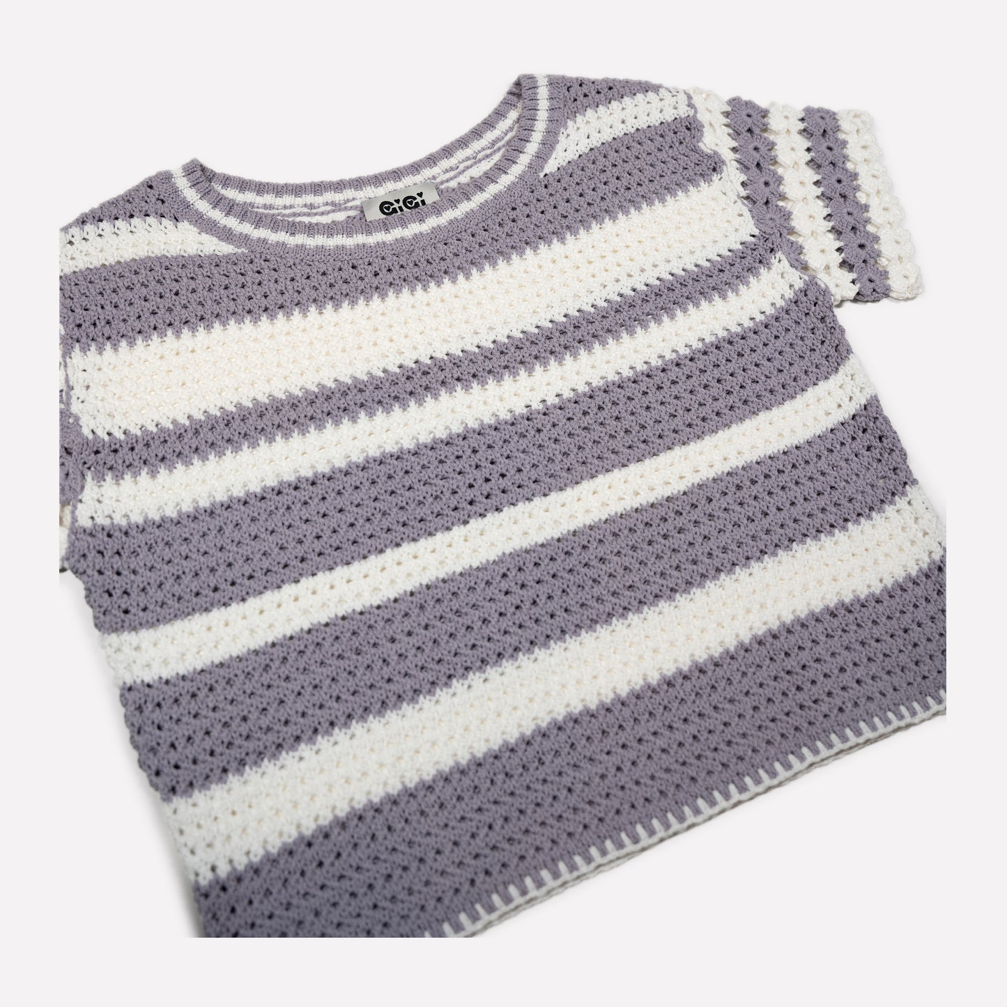 Flower Cotton T-shirt in Lavender & White