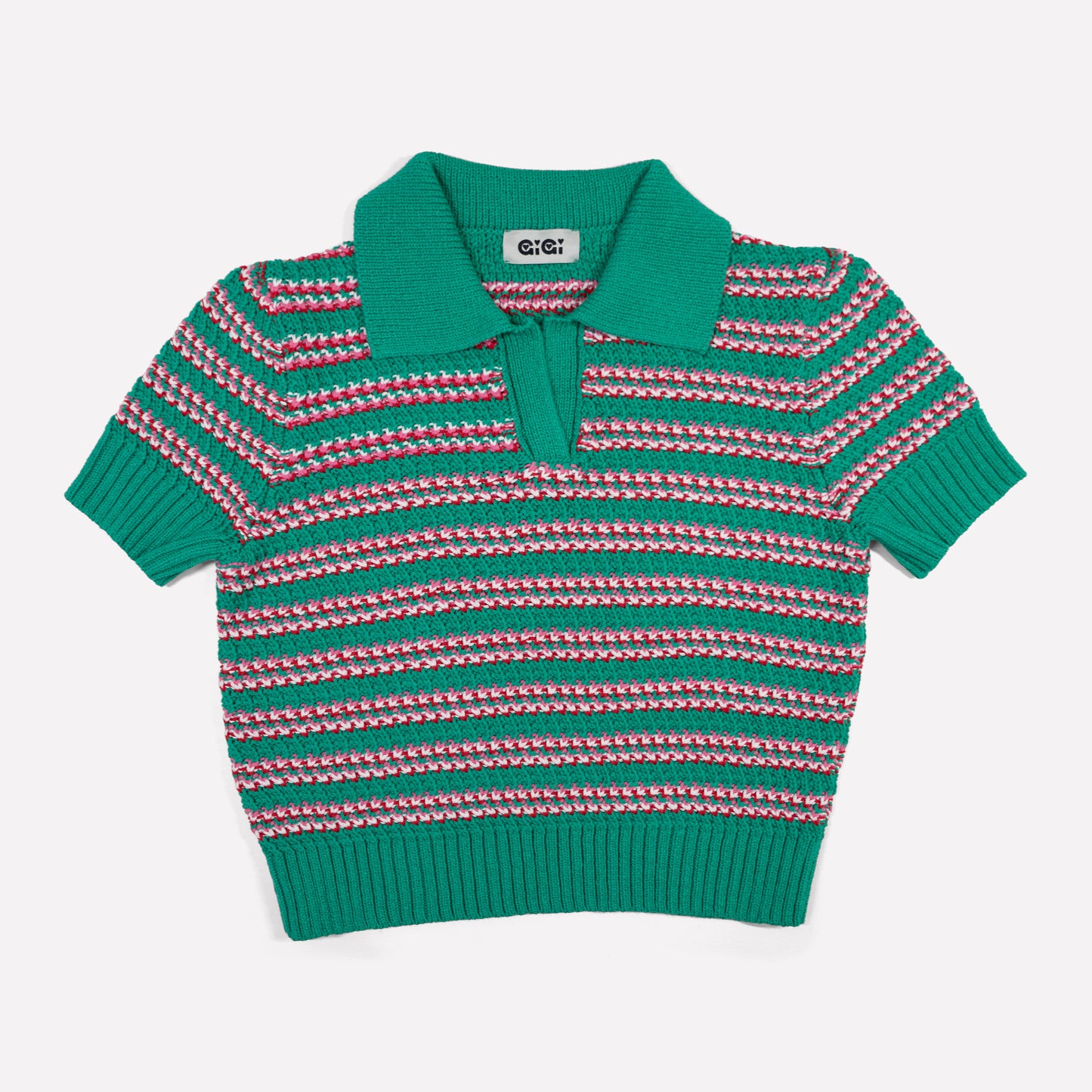 Stripe Polo Top In Green Multi
