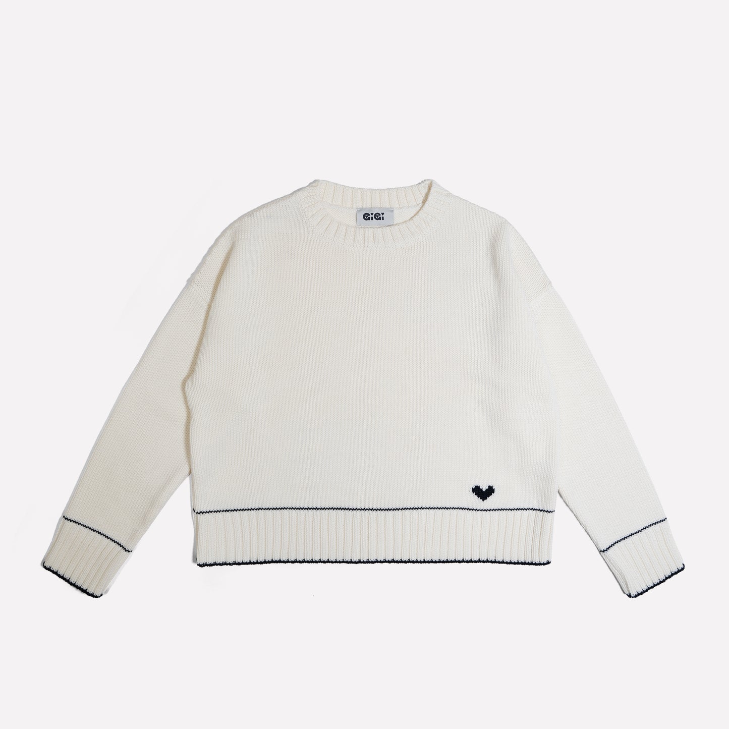 Lara Charm Sweater in Ivory & Navy