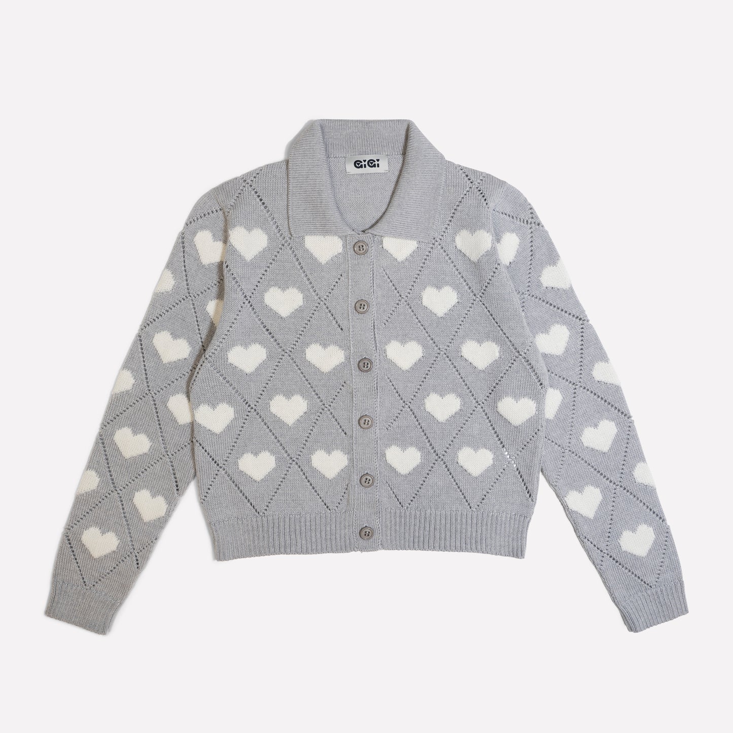 Love Polo Cardigan in Light Grey