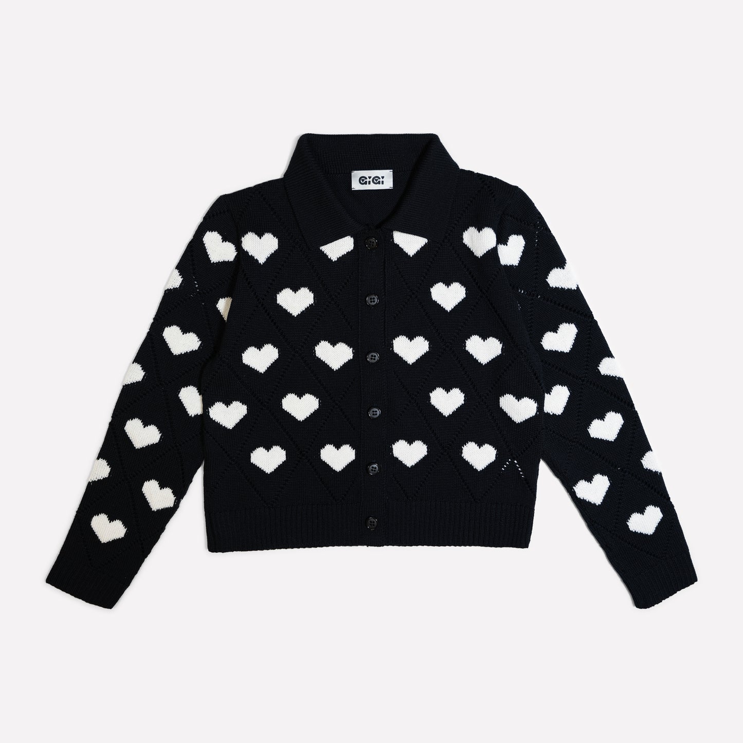 Love Polo Cardigan in Black & Ivory