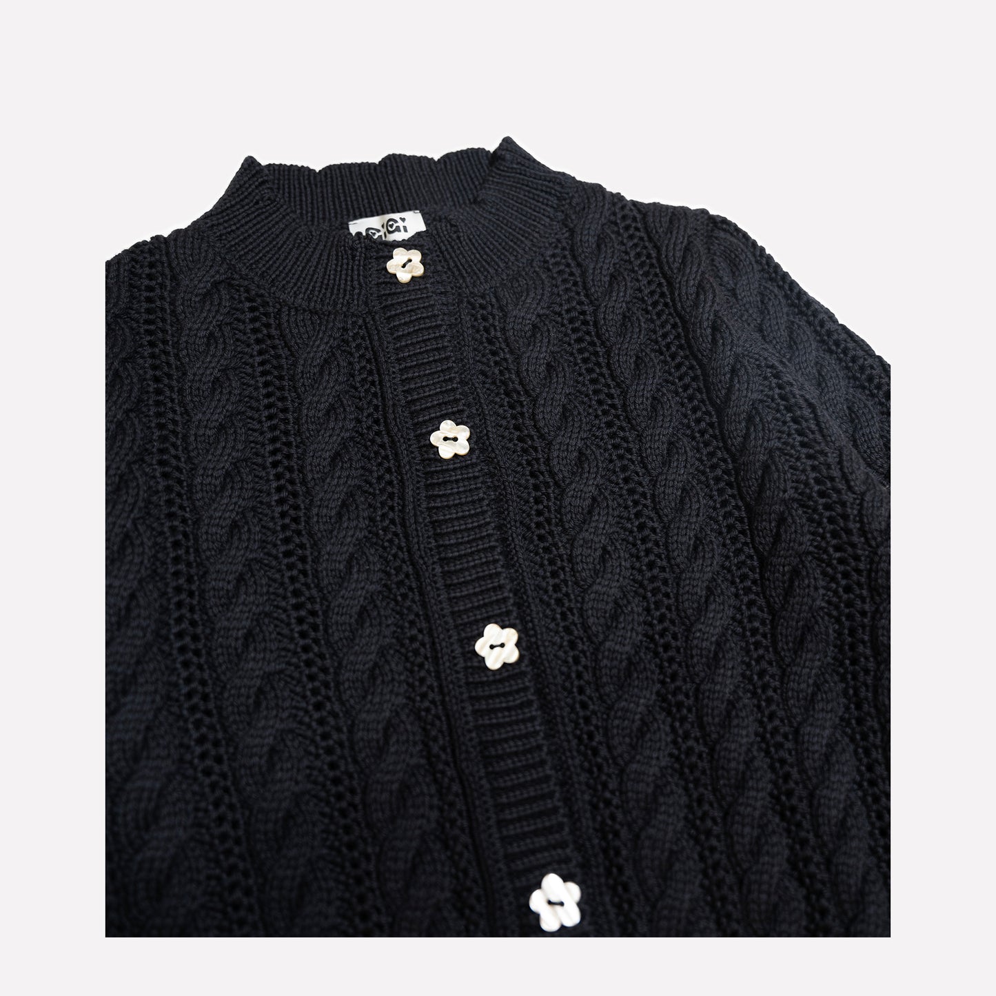 Ailis Eyelet Cardigan in Black