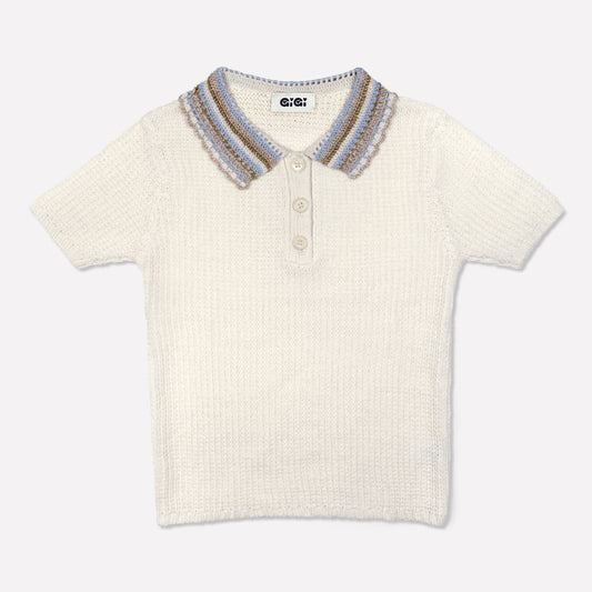 Crochet Polo Top in Ivory