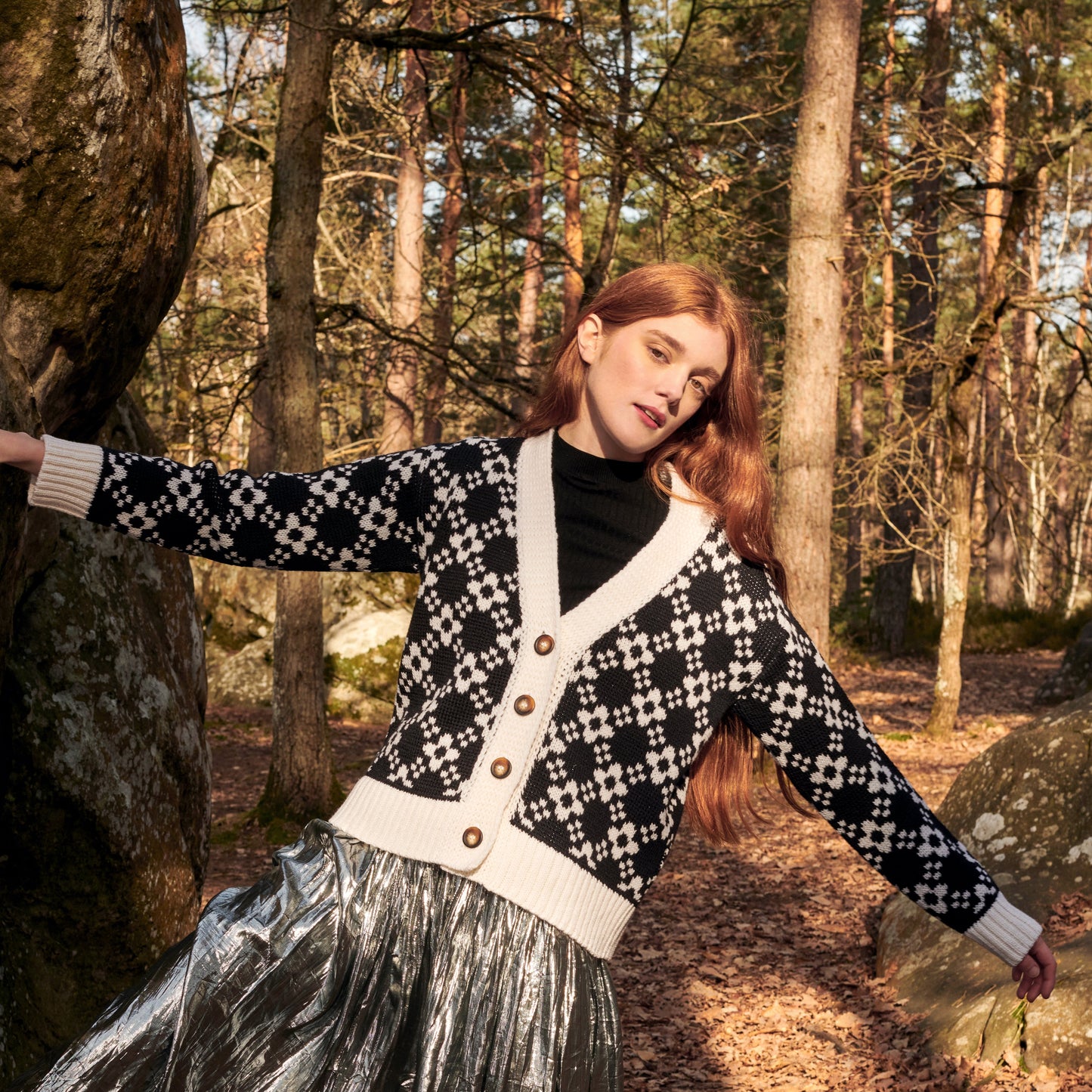 Flower Chain Cardi in Black & White