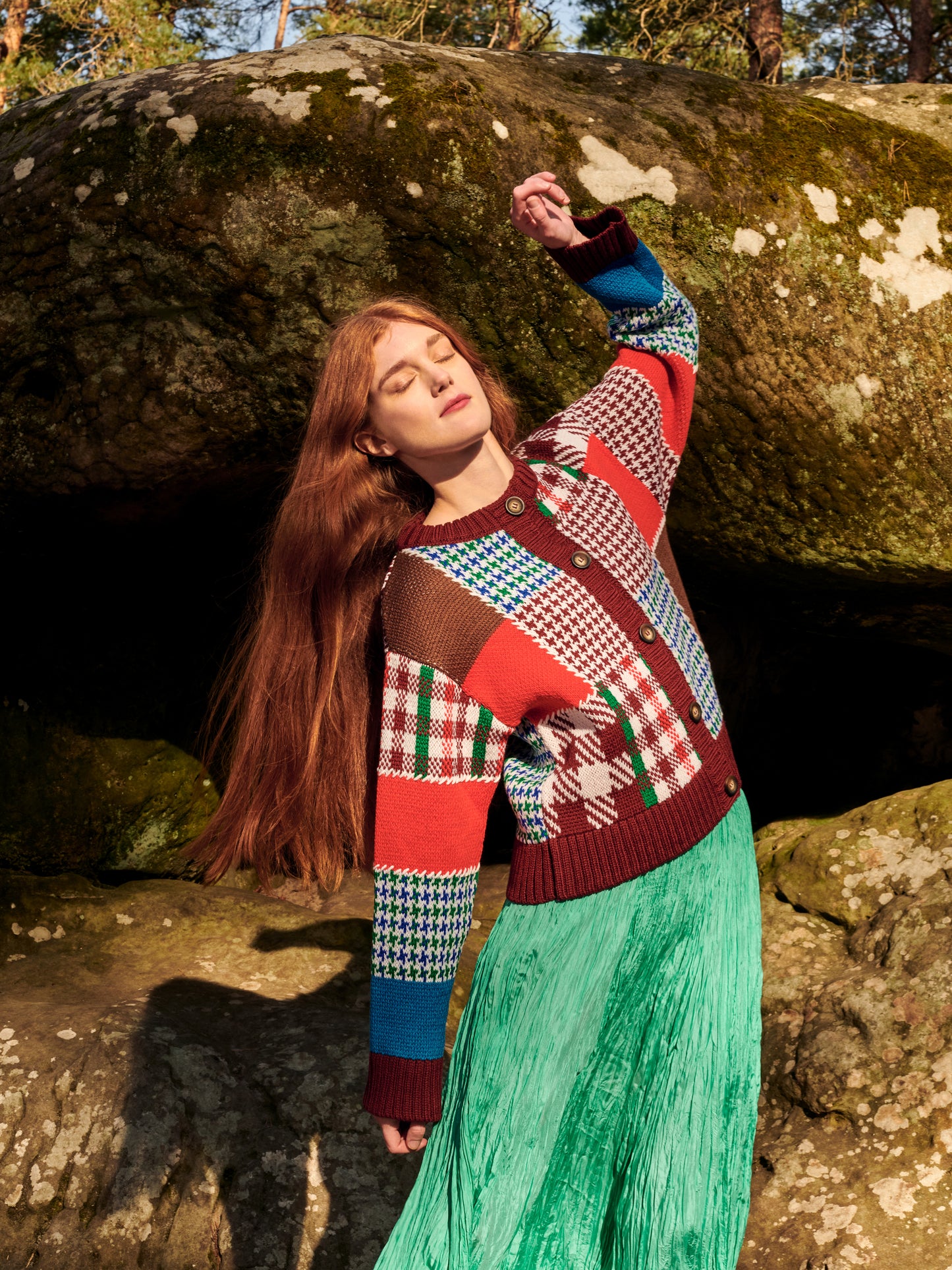 Patchwork Cardigan in Burgundy Multi