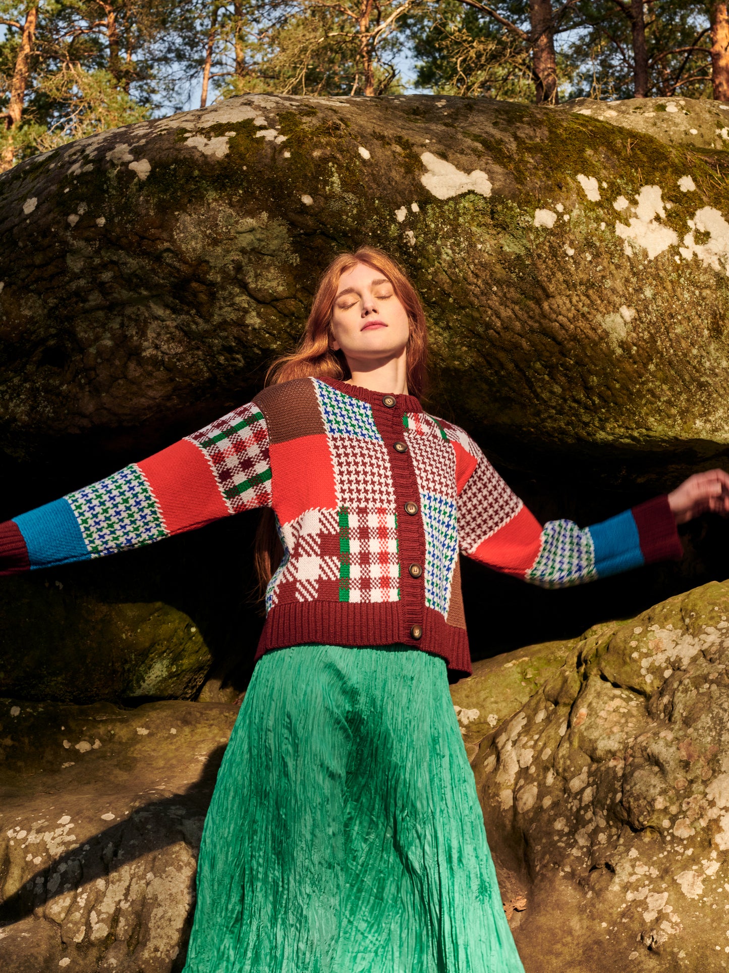 Patchwork Cardigan in Burgundy Multi