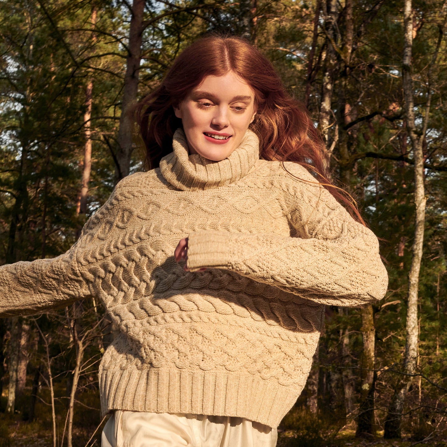 Cable Sweater in Beige Marl