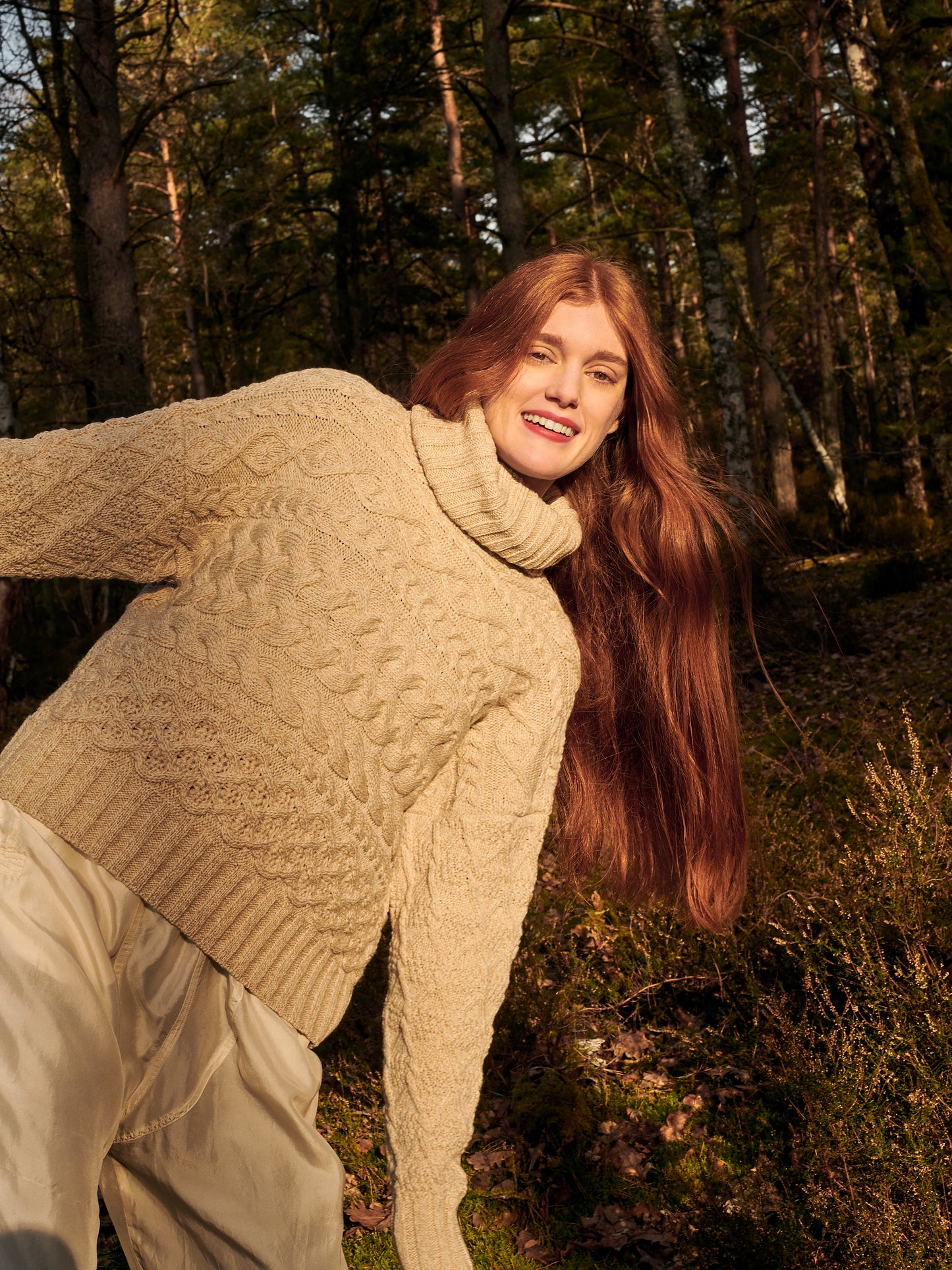 Cable Sweater in Beige Marl