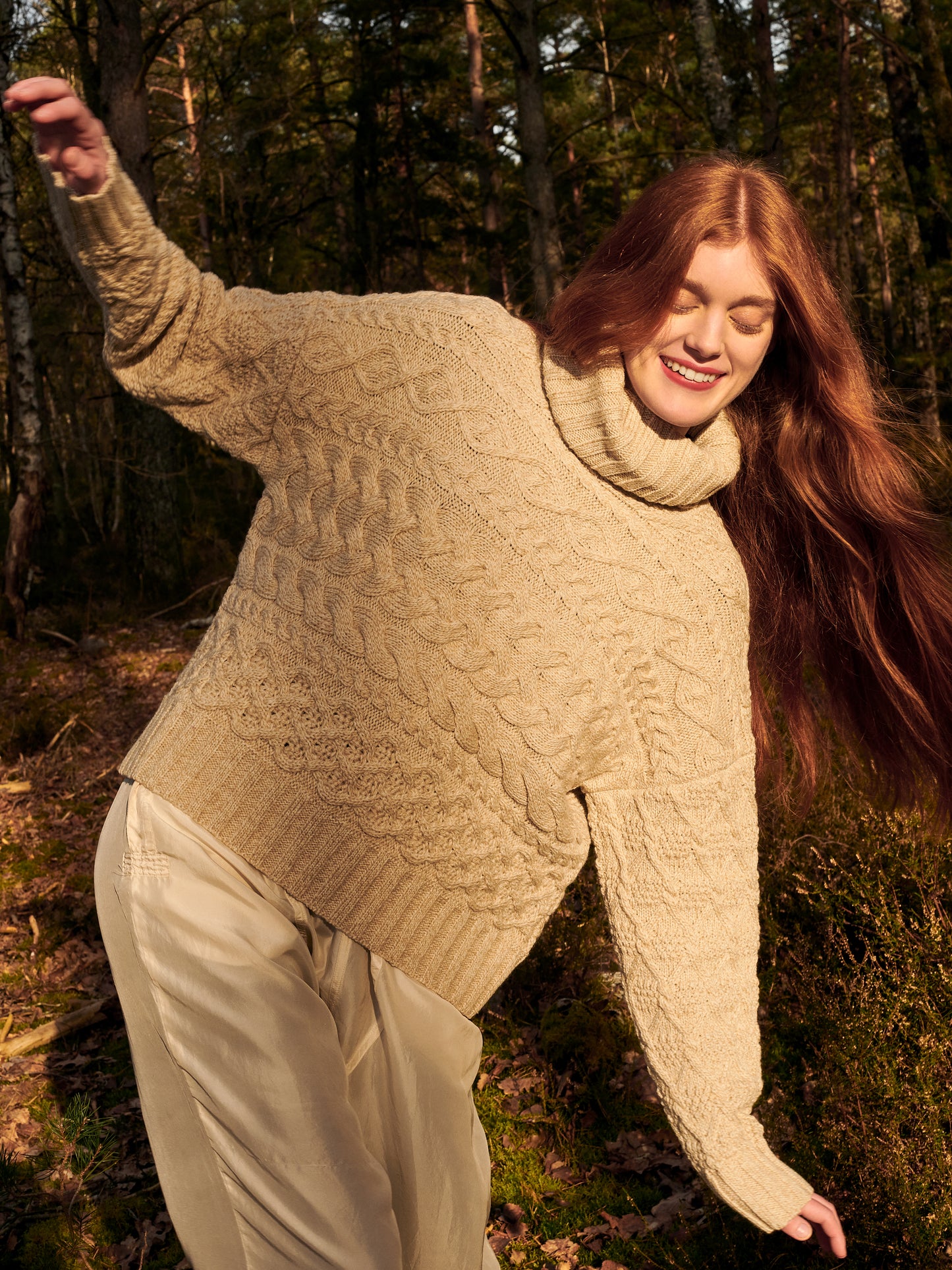 Cable Sweater in Beige Marl