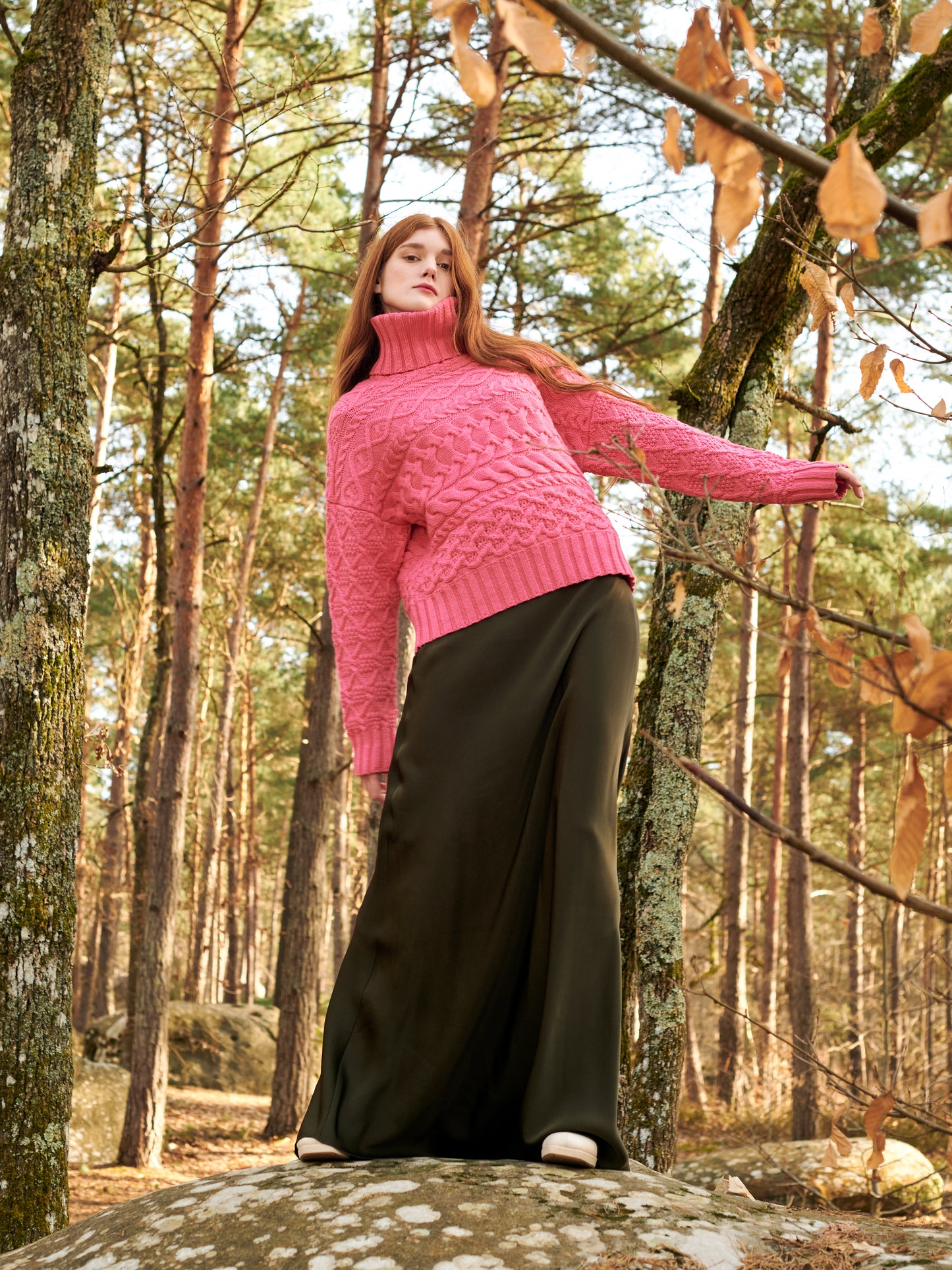 Cable Sweater in Hot Pink