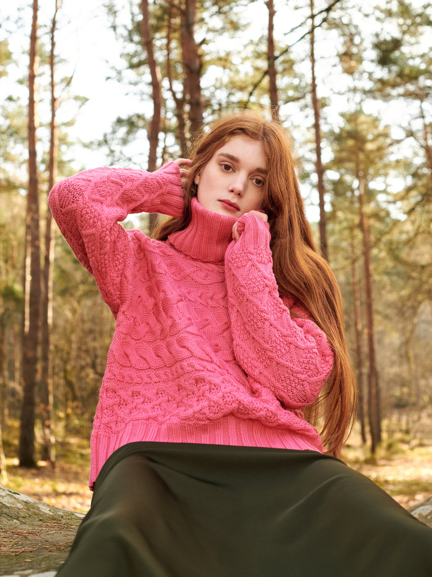 Cable Sweater in Hot Pink