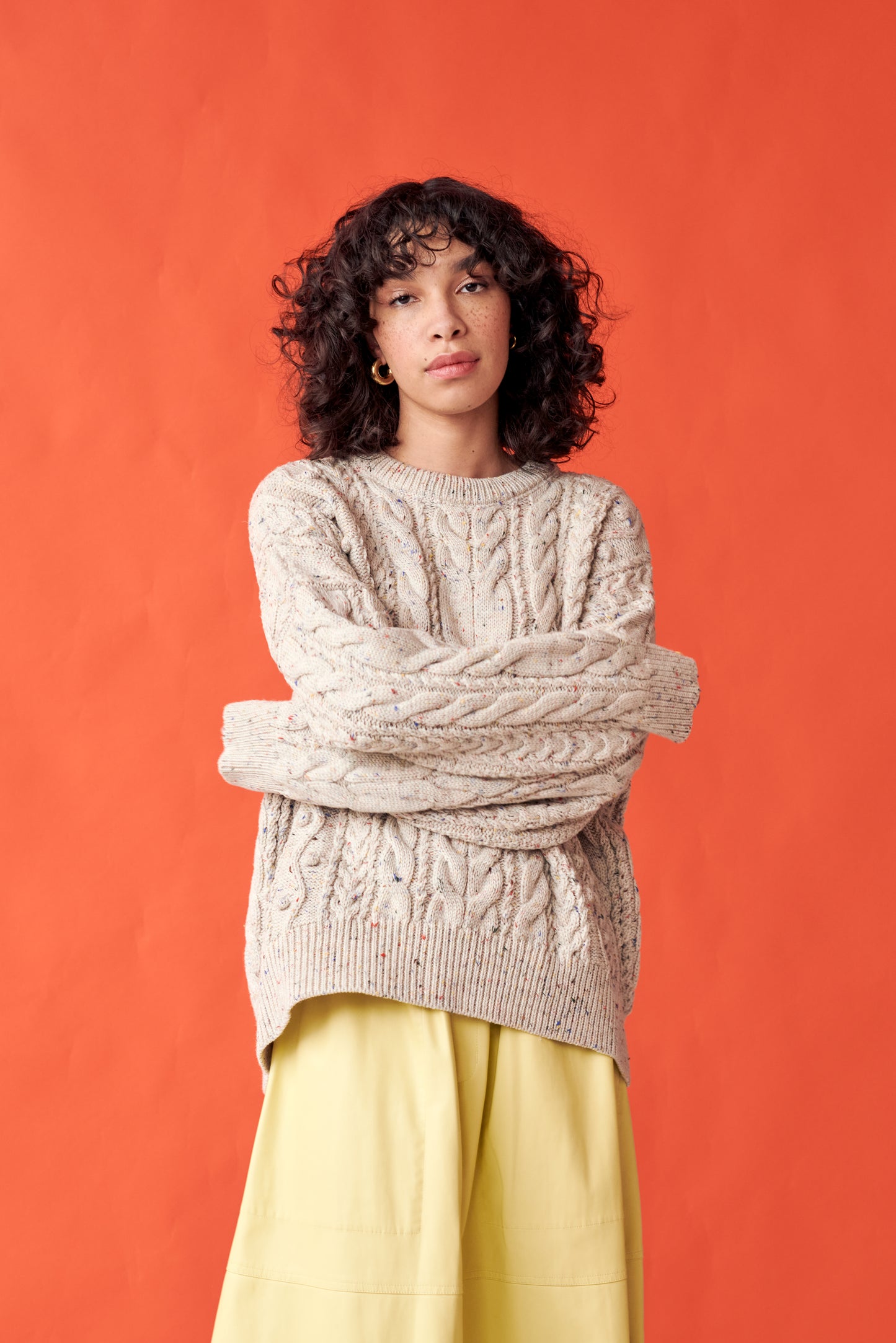 Oversized Cable Sweater in Natural Speckle