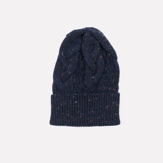 Cable Hat in Navy Speckle
