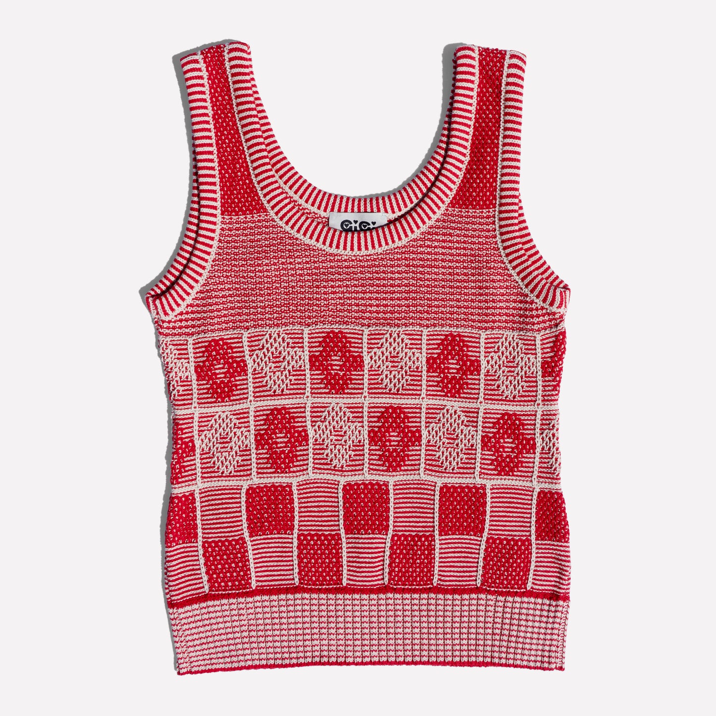 Lila Flower Check Tanktop, Red and Natural