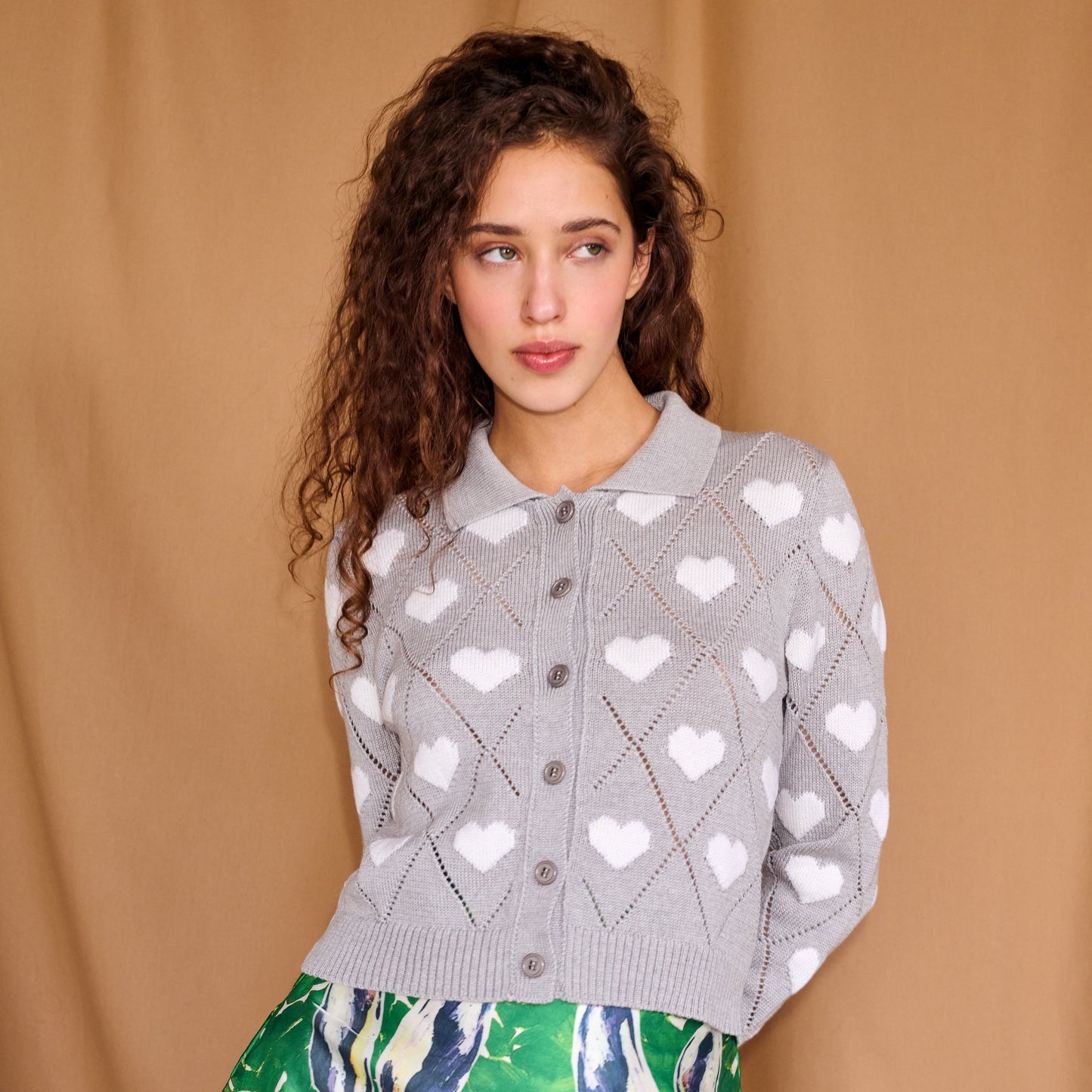 Love Polo Cardigan in Light Grey
