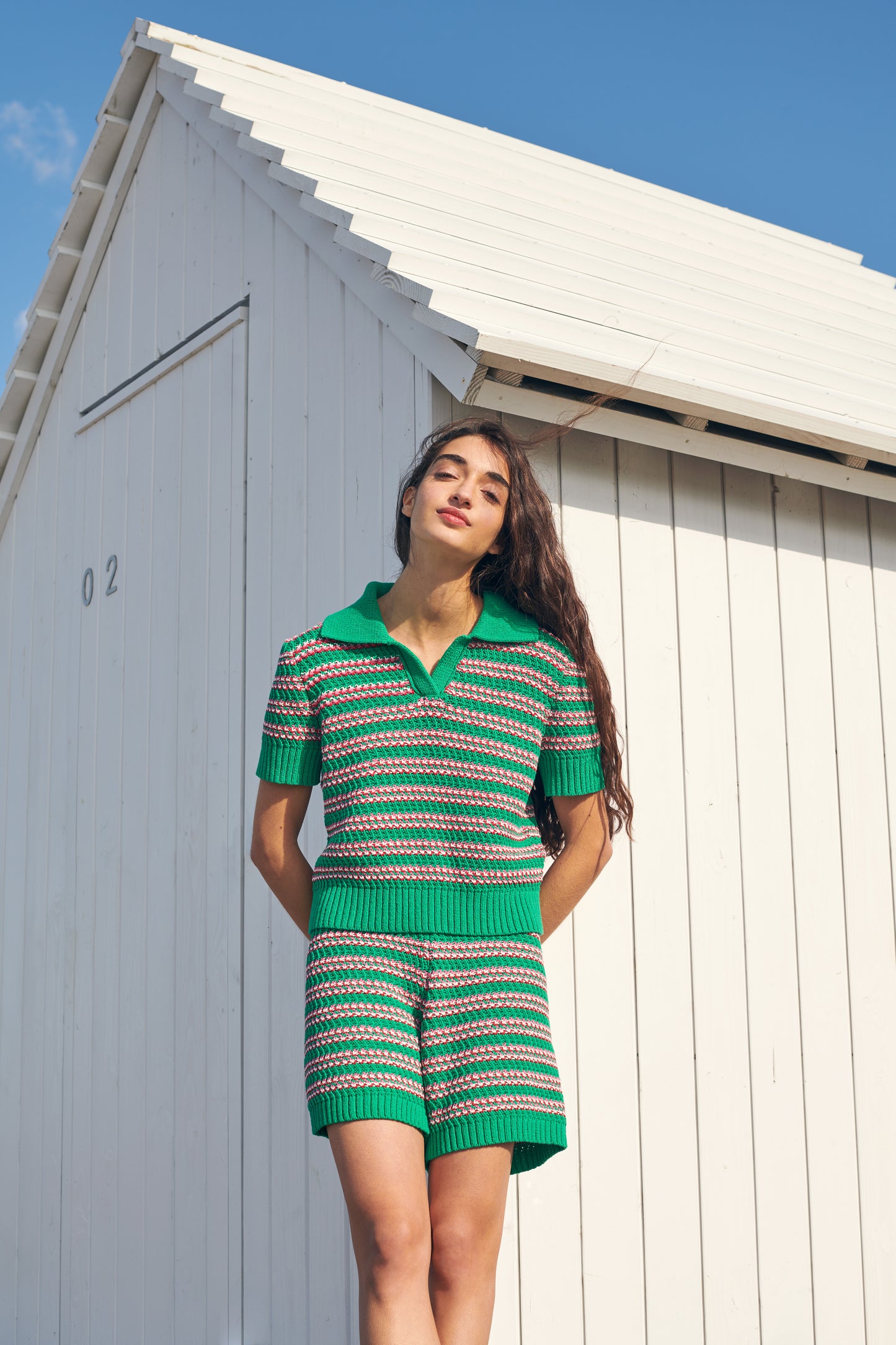 Stripe Polo Top In Green Multi