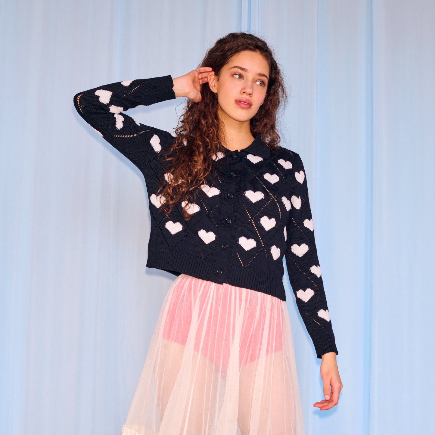 Love Polo Cardigan in Black & Ivory