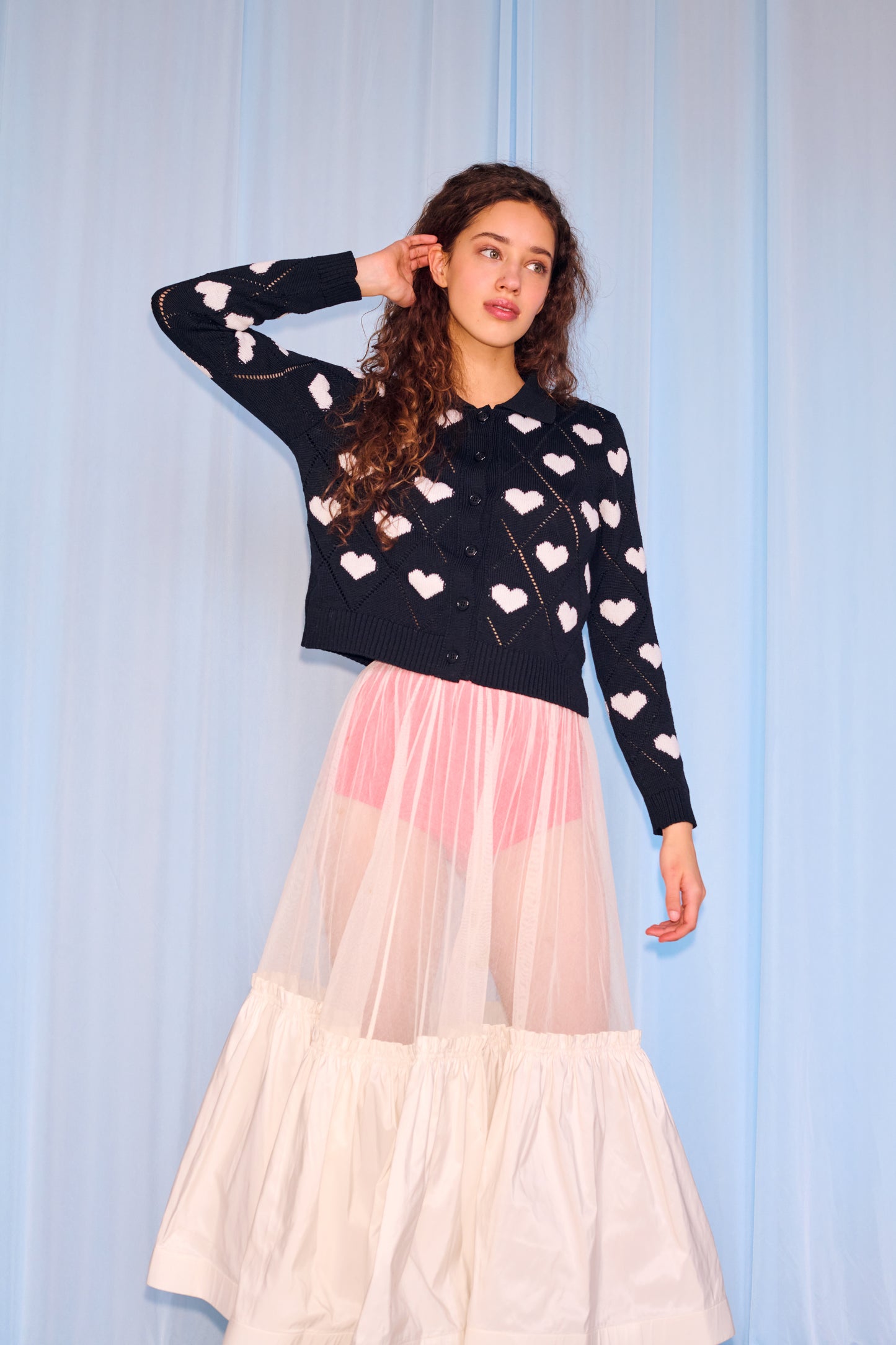 Love Polo Cardigan in Black & Ivory