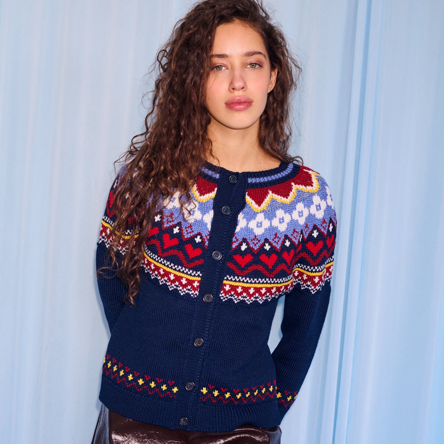 Hilda Faire Isle Cardigan in Navy Multi