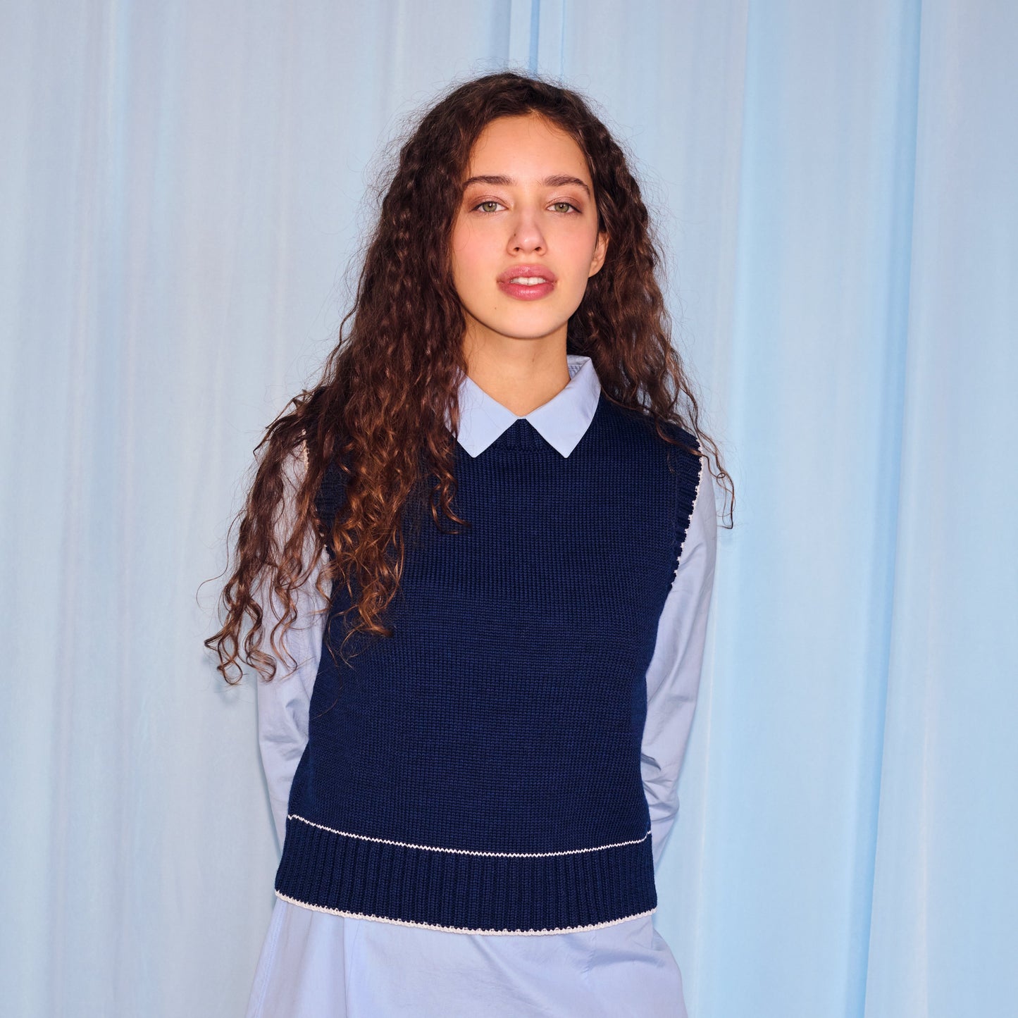 Lara Vest in Navy & Ivory