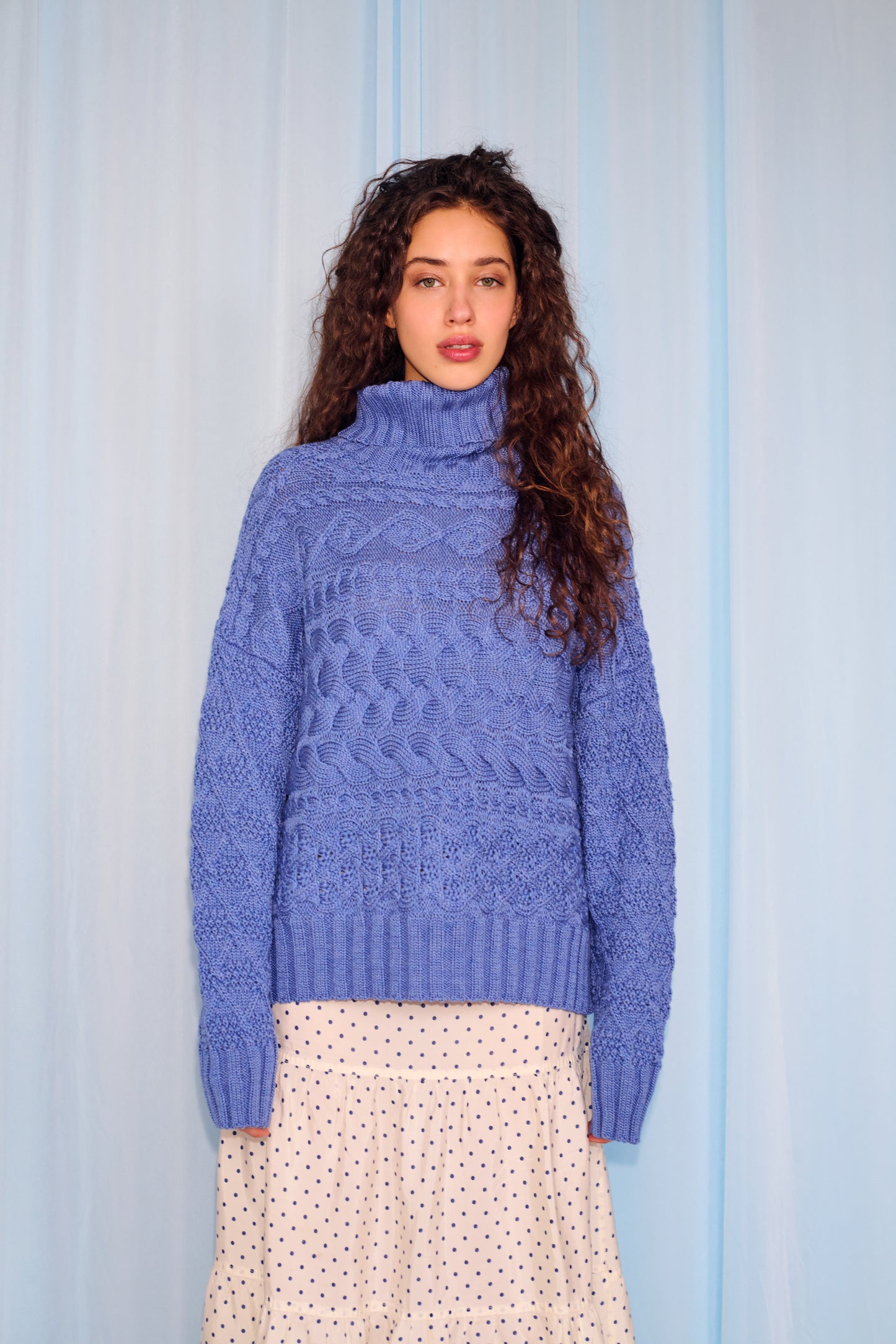 Cable Sweater in Blue Marl