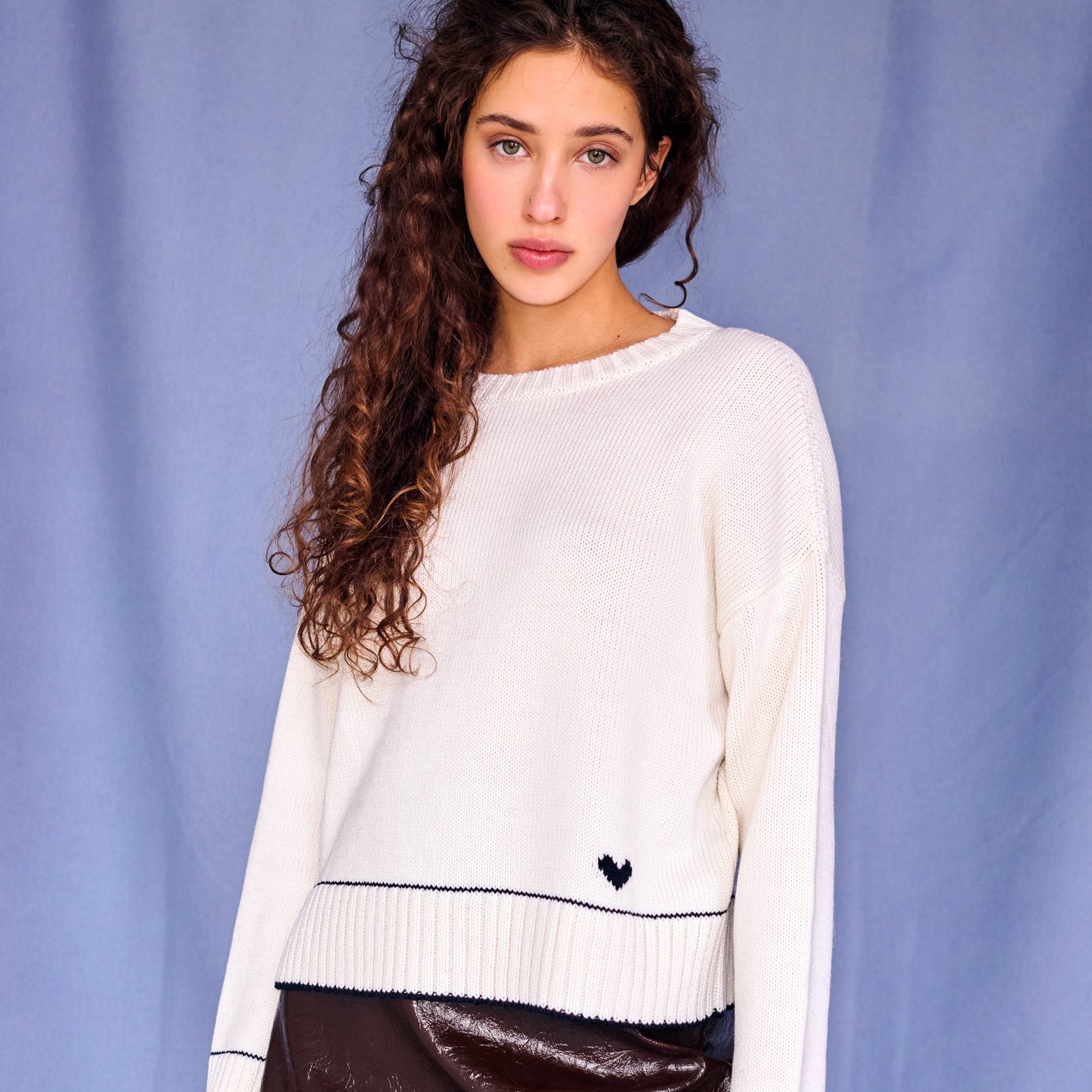 Lara Charm Sweater in Ivory & Navy