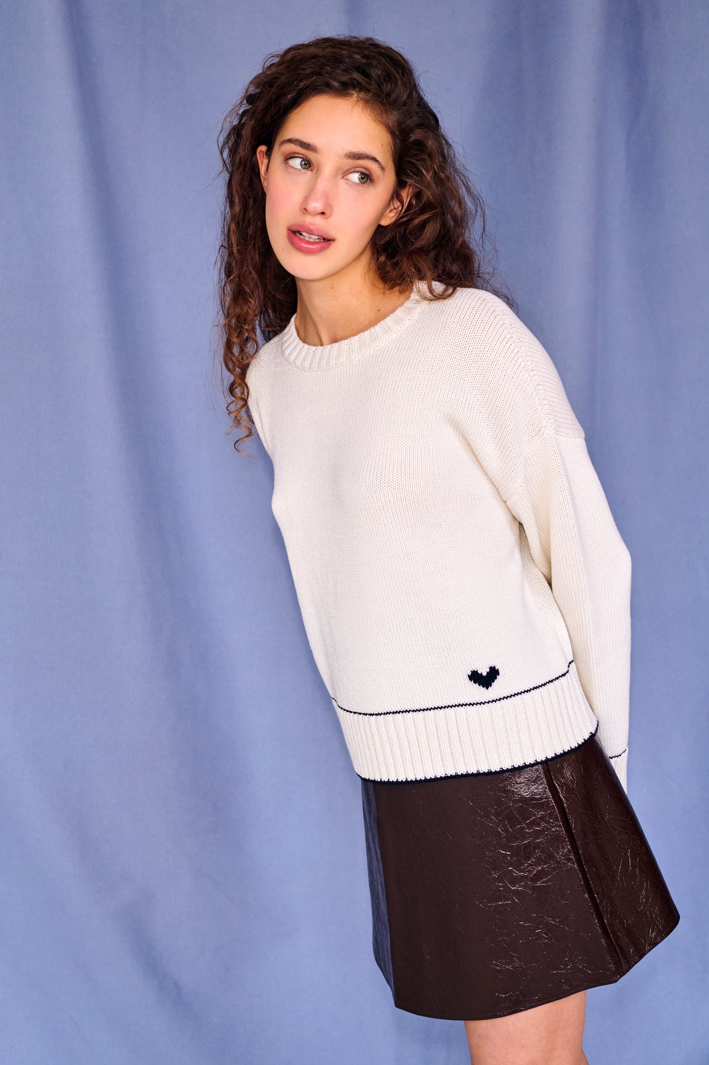 Lara Charm Sweater in Ivory & Navy