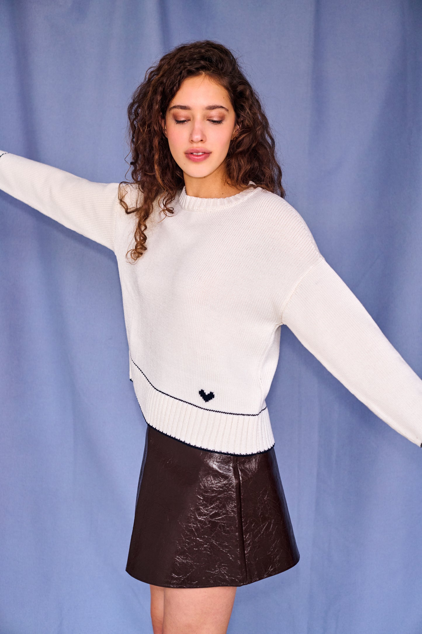 Lara Charm Sweater in Ivory & Navy