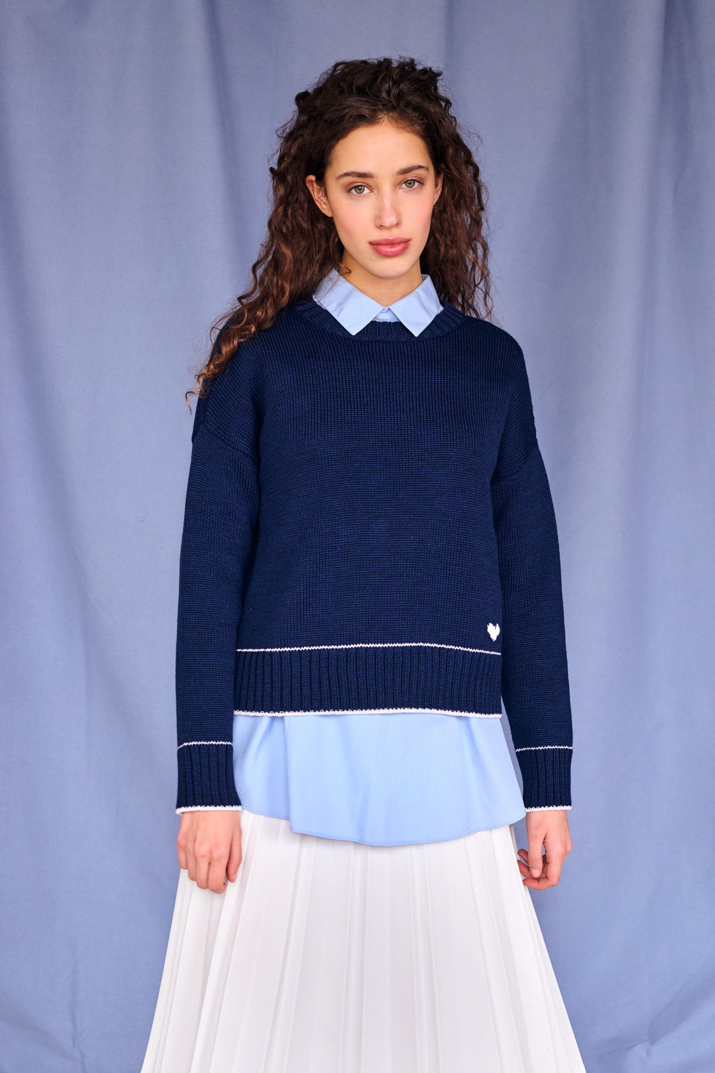 Lara Charm Sweater in Navy & Ivory