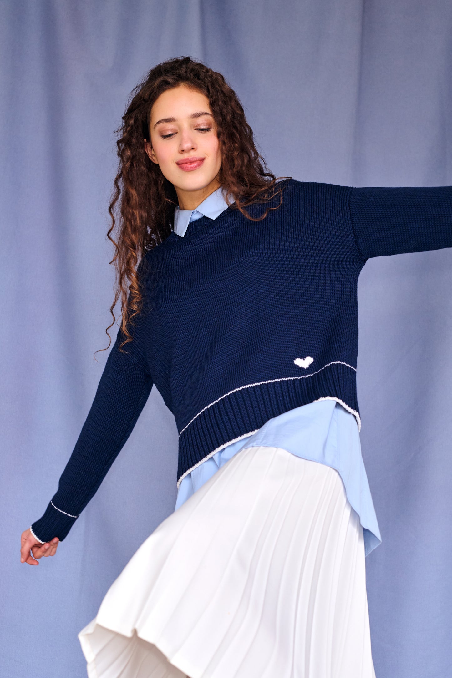 Lara Charm Sweater in Navy & Ivory