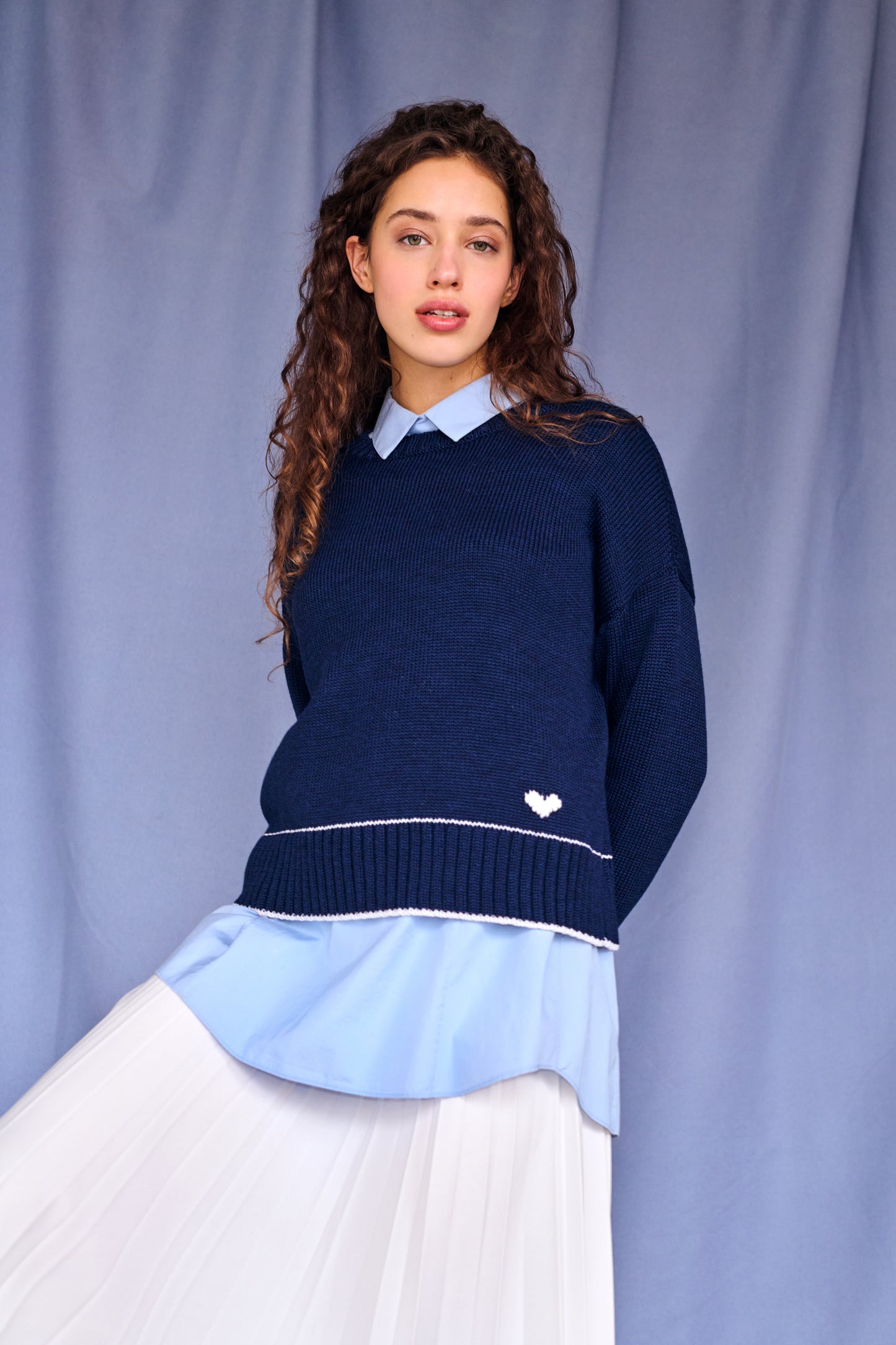 Lara Charm Sweater in Navy & Ivory