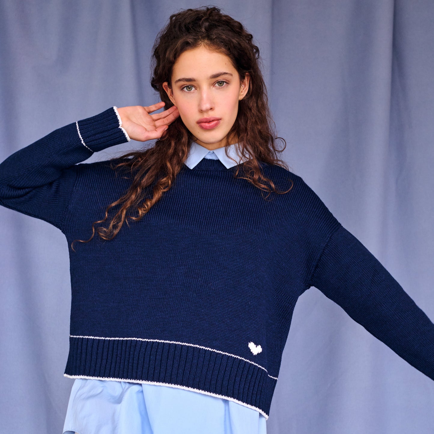 Lara Charm Sweater in Navy & Ivory
