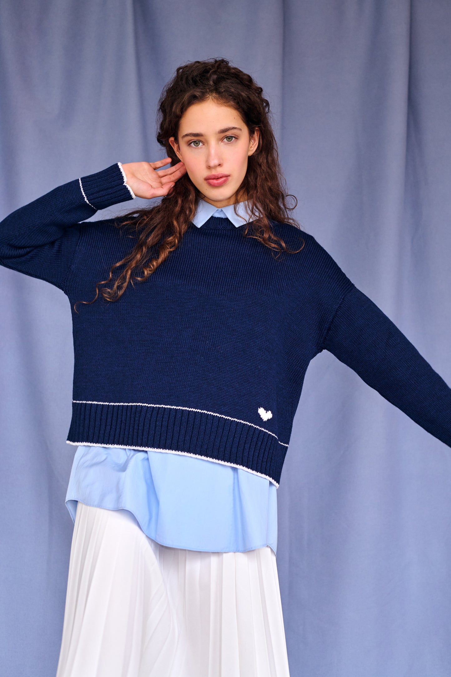 Lara Charm Sweater in Navy & Ivory
