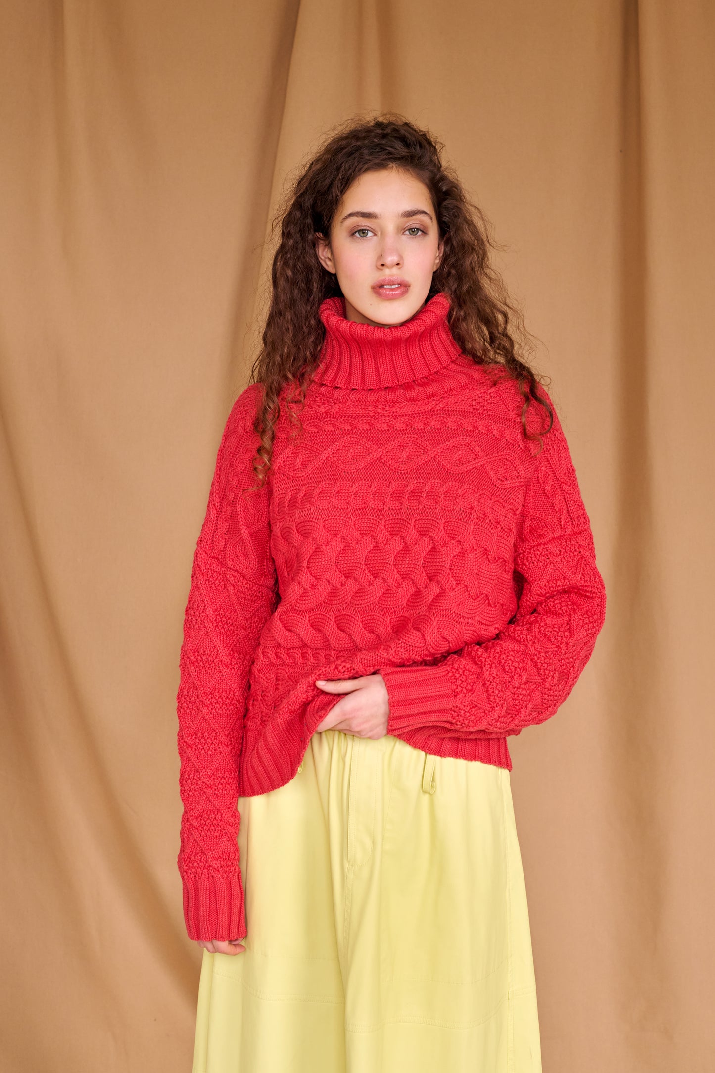 Cable Sweater in Red Marl