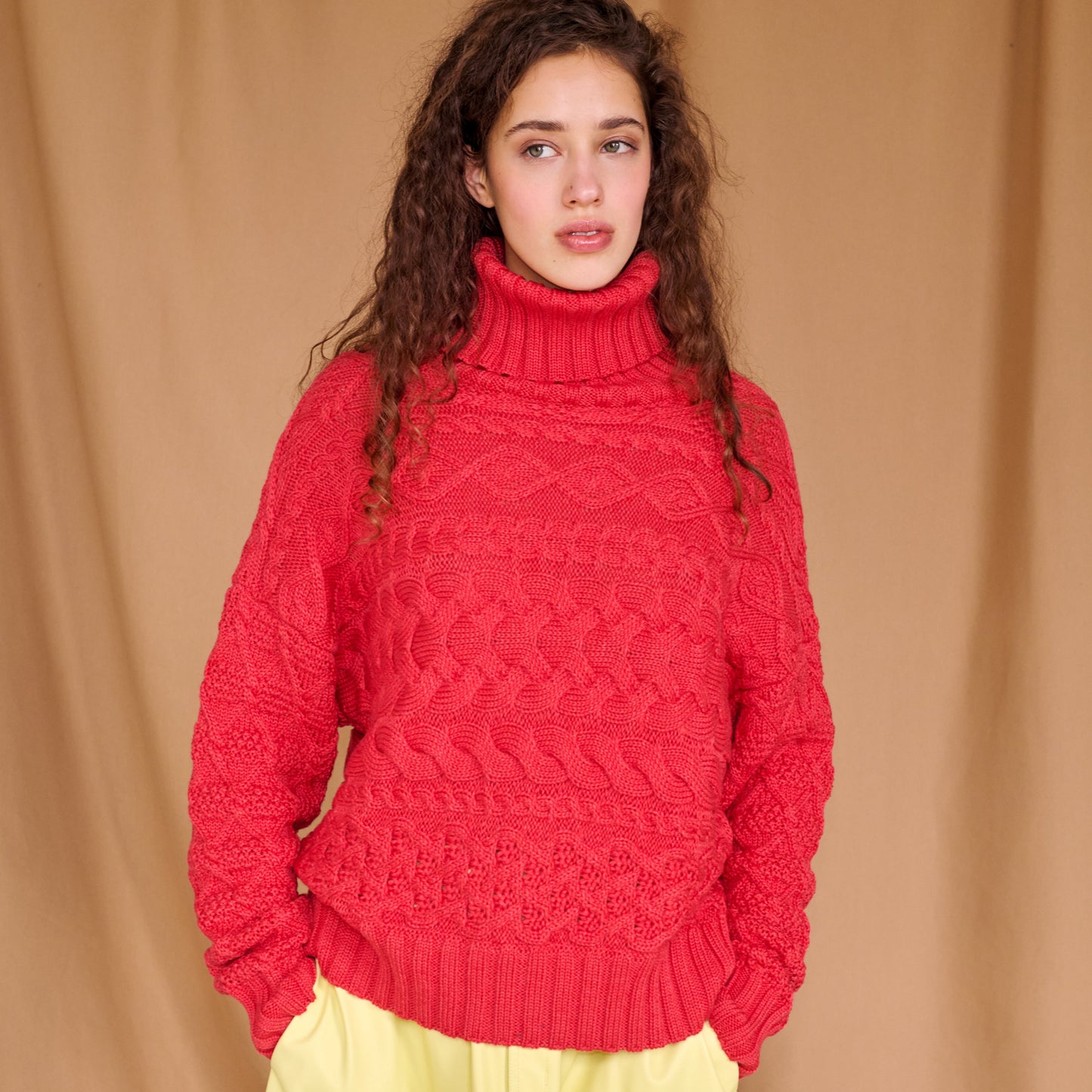 Cable Sweater in Red Marl