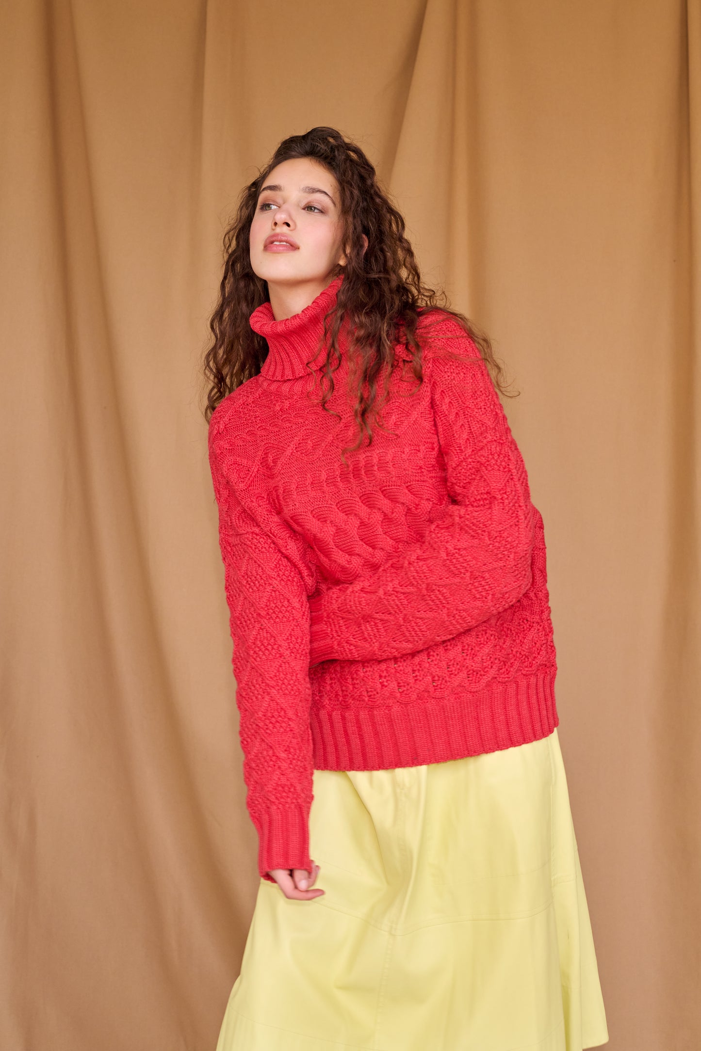 Cable Sweater in Red Marl