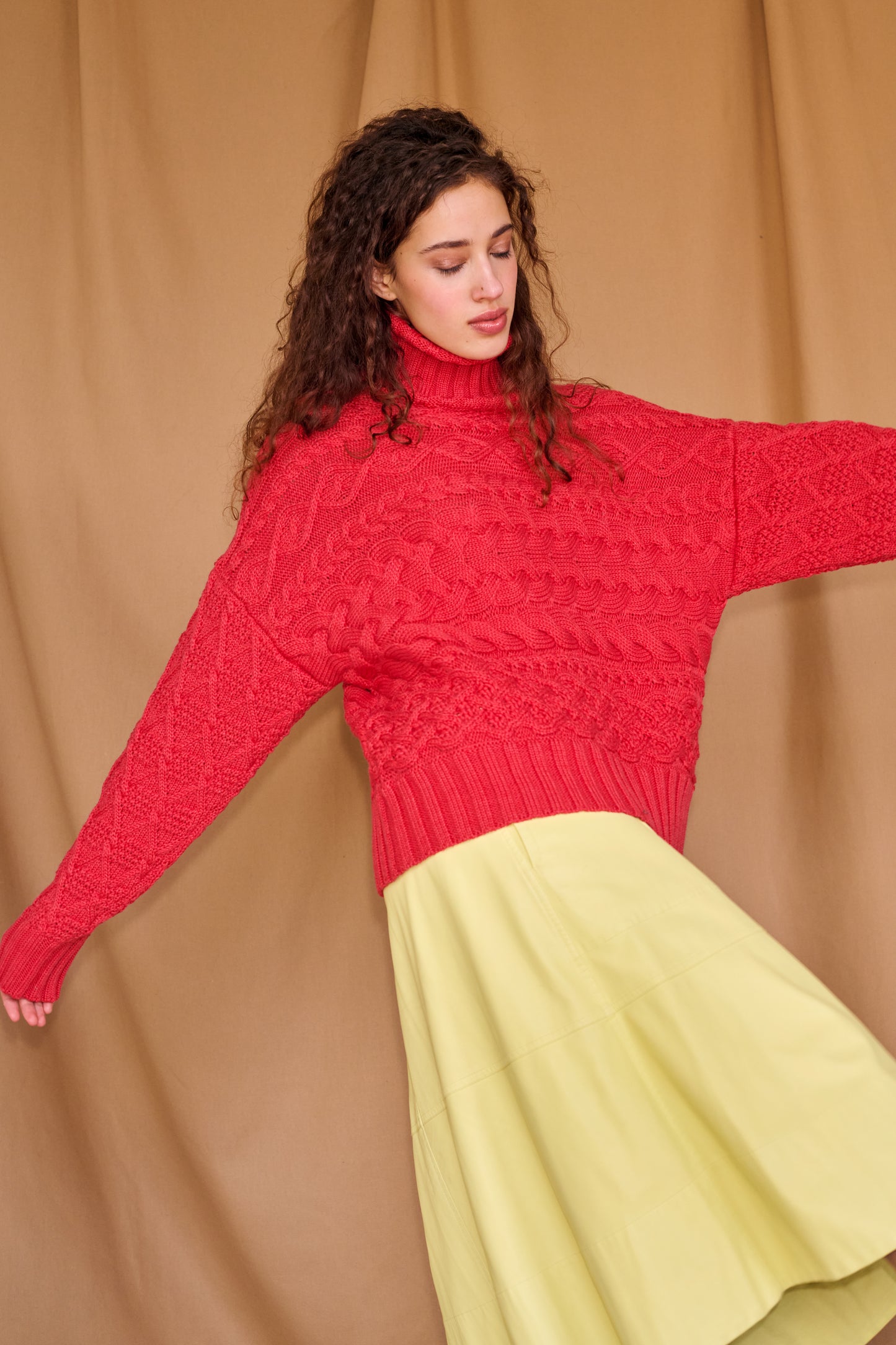 Cable Sweater in Red Marl