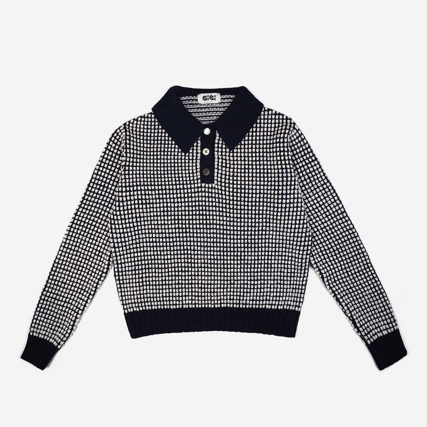 Mismatch Polo Sweater in Navy & Ivory
