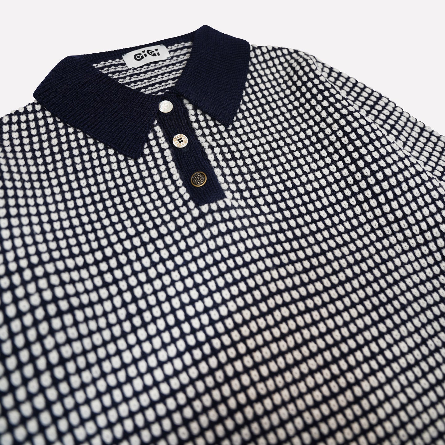 Mismatch Polo Sweater in Navy & Ivory