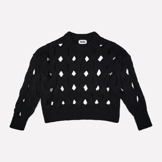 Open Cable Sweater in Black