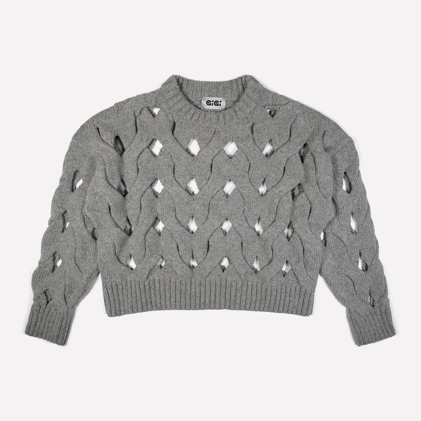 Open Cable Sweater in Grey