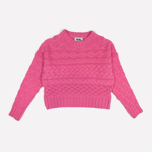Cable Cotton Sweater in Pink