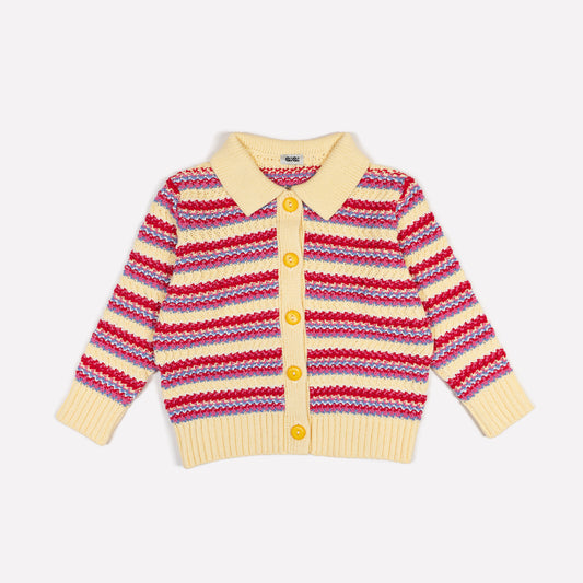 Stripe Polo Cotton Cardgan In Yellow Multi