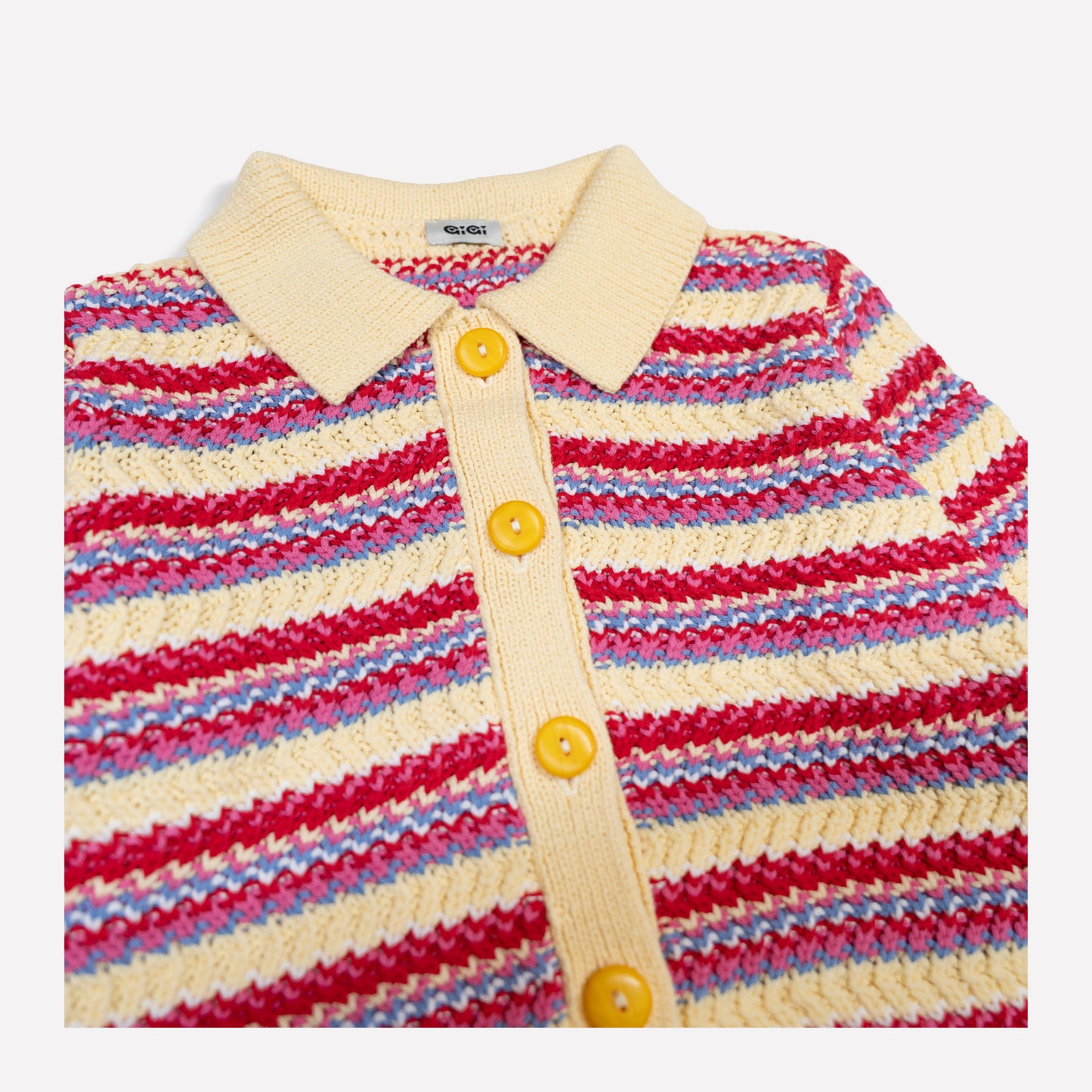 Stripe Polo Cotton Cardgan In Yellow Multi