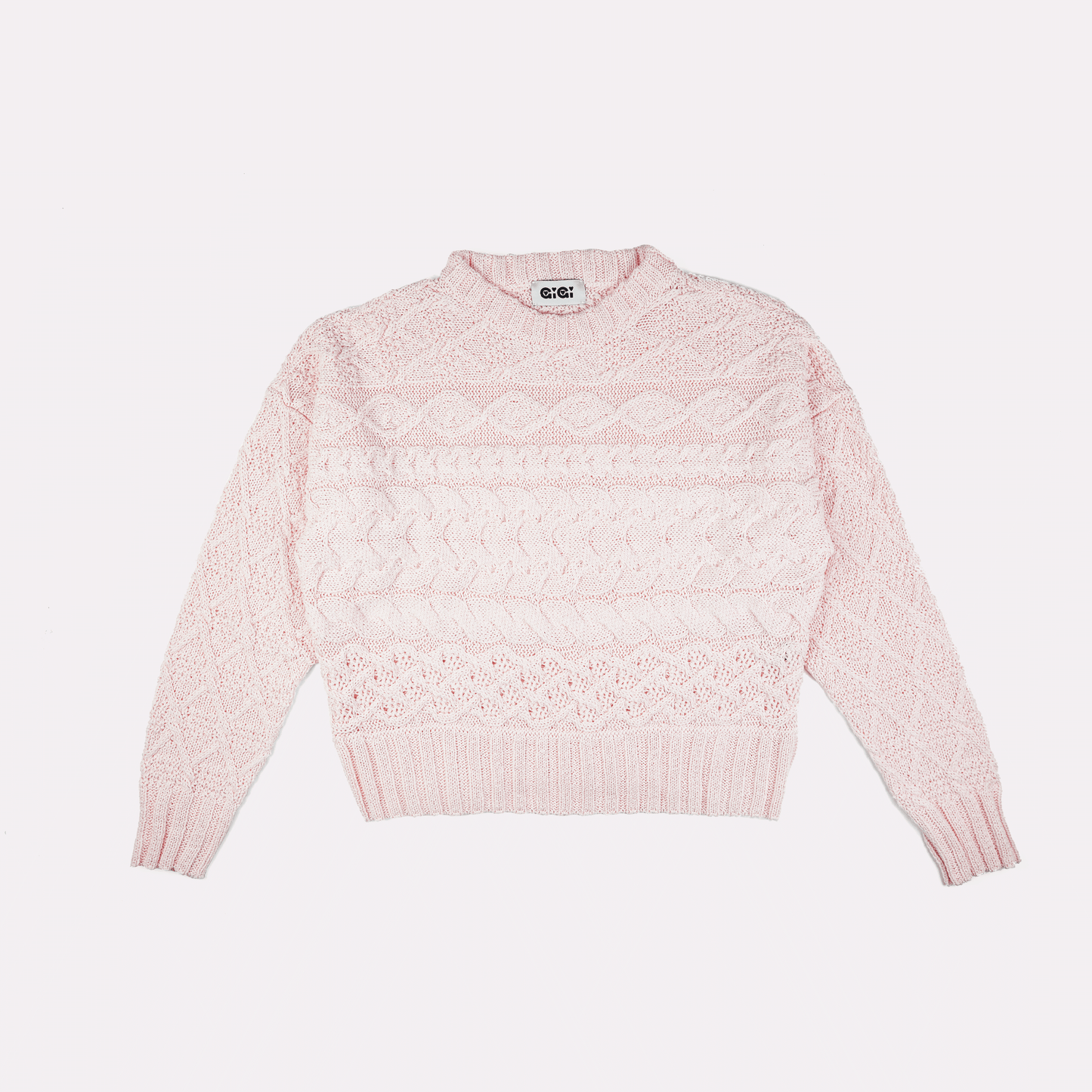 Cable Cotton Sweater in Light Pink